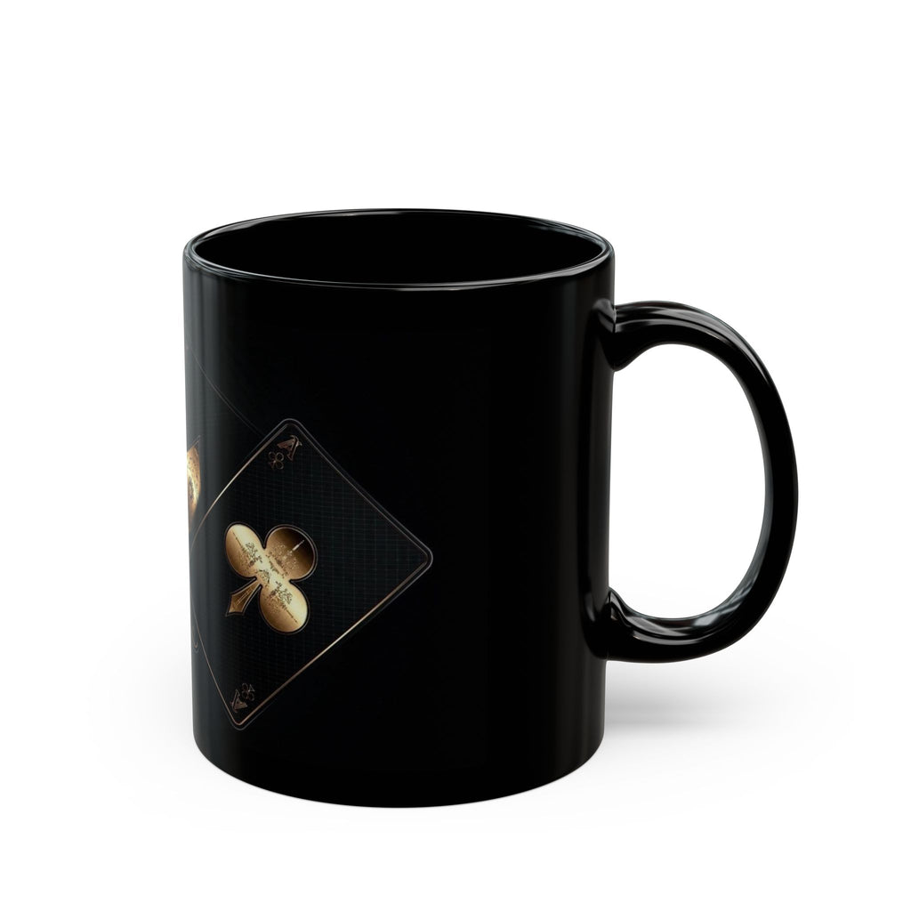 Gold Playing Cards Ace Spade Heart Club Diamond Mug | Black Ceramic