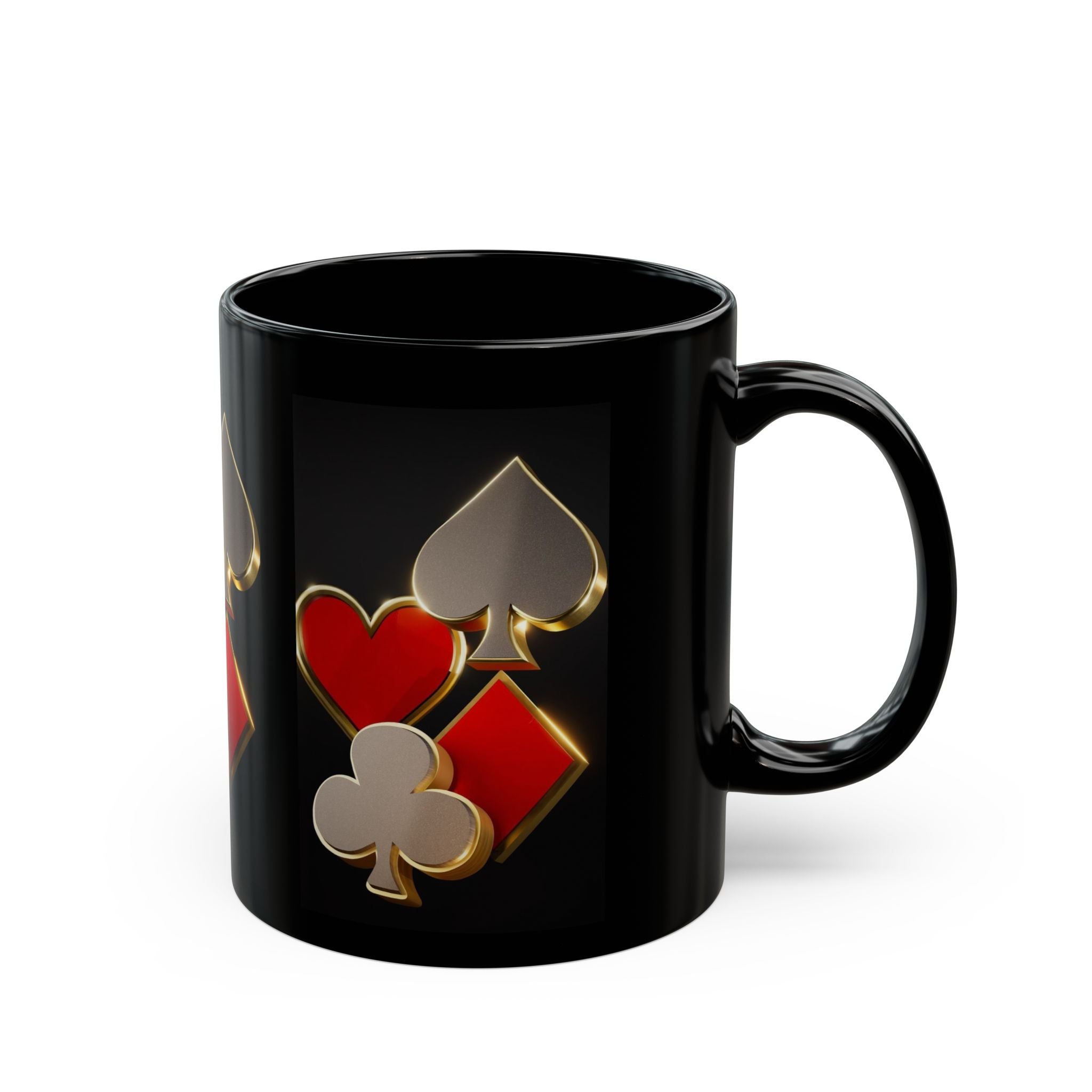 Gold Trim Playing Card Suits Mug | Black Ceramic Coffee Cup