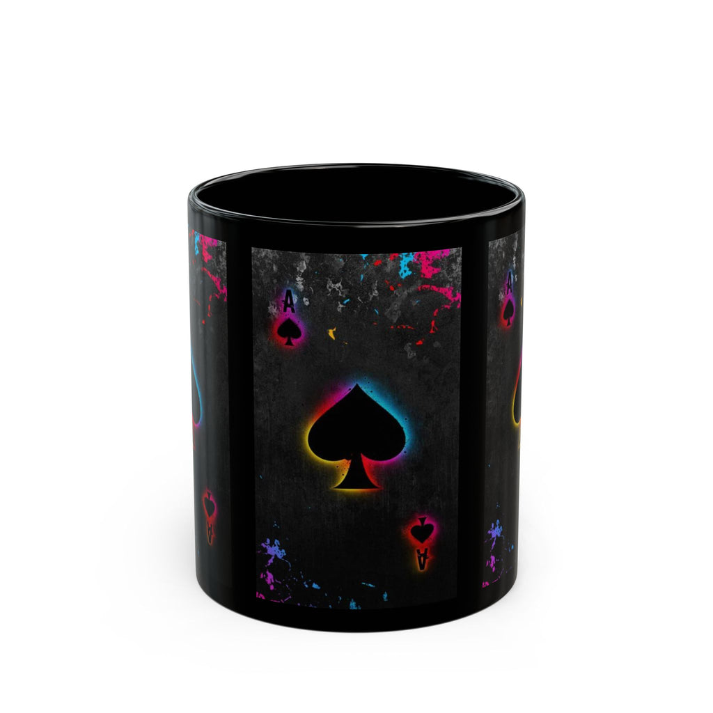 Neon Spade Pattern Mug | Black Ceramic Playing Card Coffee Cup
