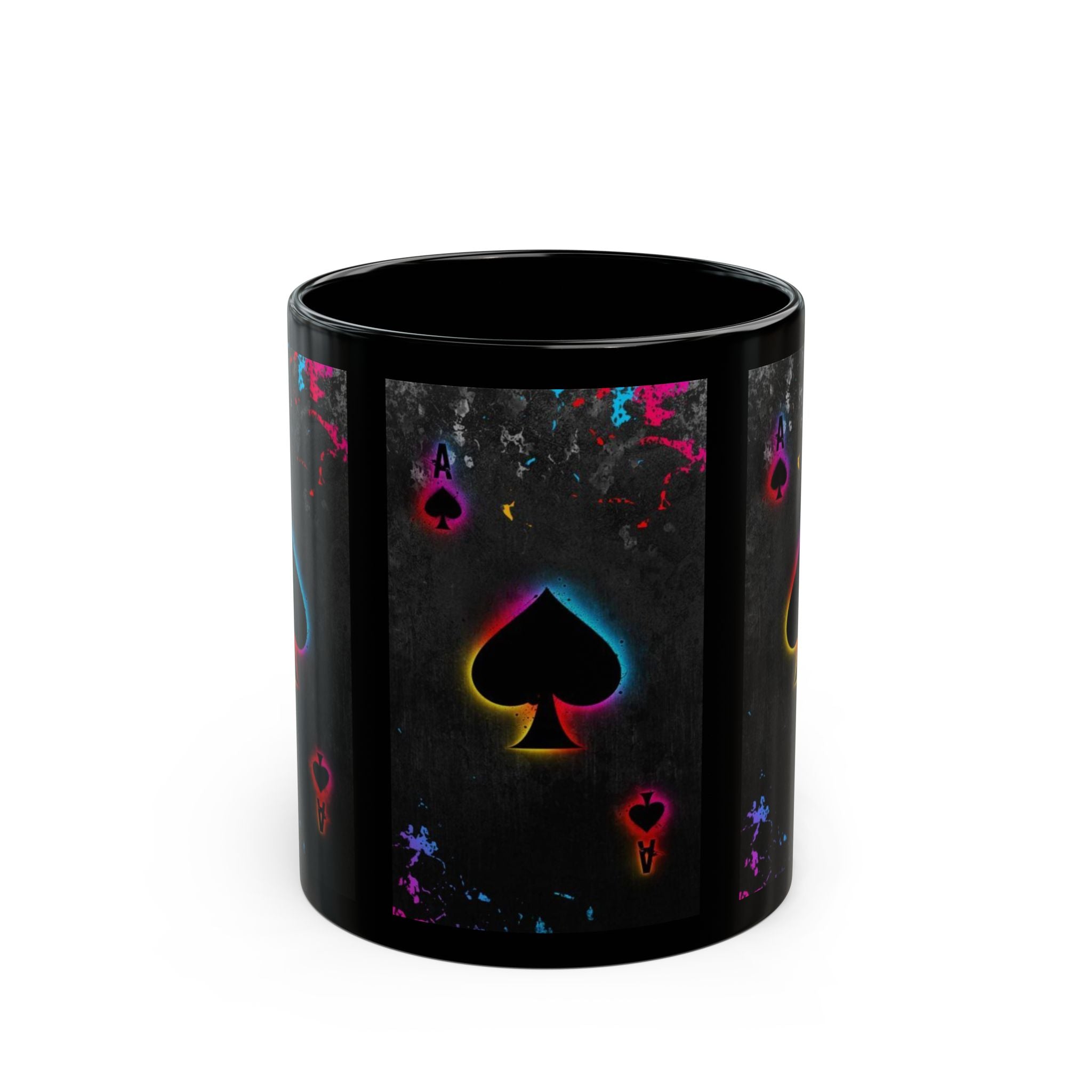 Neon Spade Pattern Mug | Black Ceramic Playing Card Coffee Cup