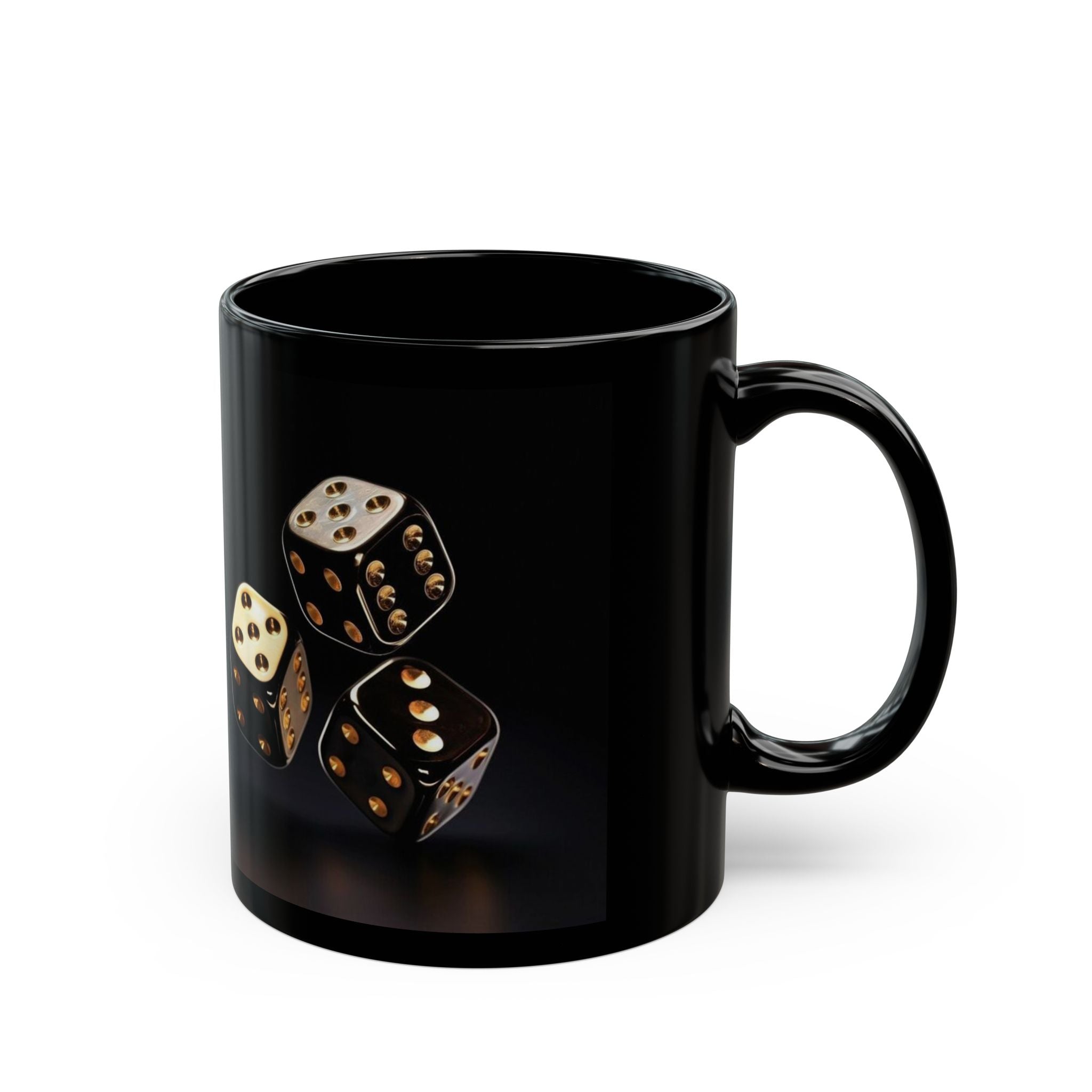 Black Dice Ceramic Mug – Lucky Roll Gaming Coffee Cup (11oz & 15oz)
