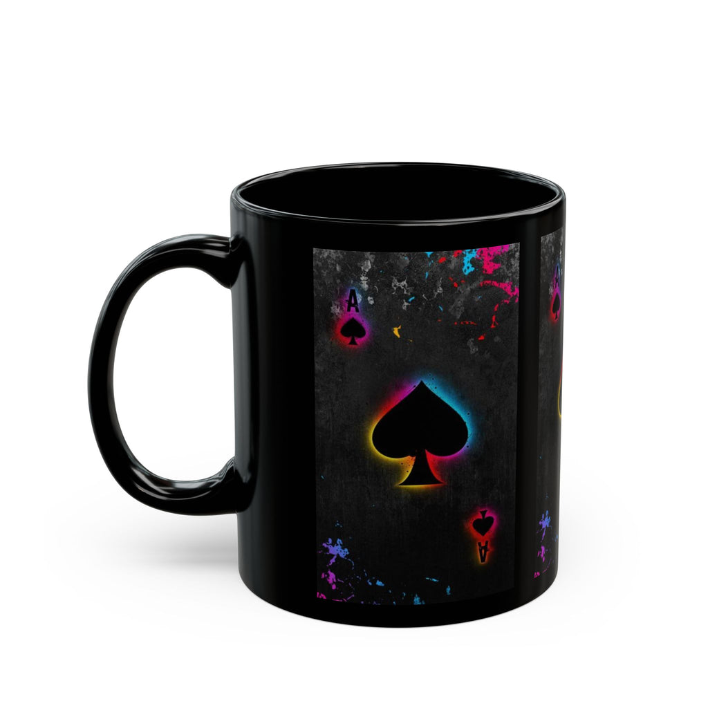 Neon Spade Pattern Mug | Black Ceramic Playing Card Coffee Cup
