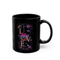 Floral LOVE Typography Mug | Black Ceramic Coffee Cup