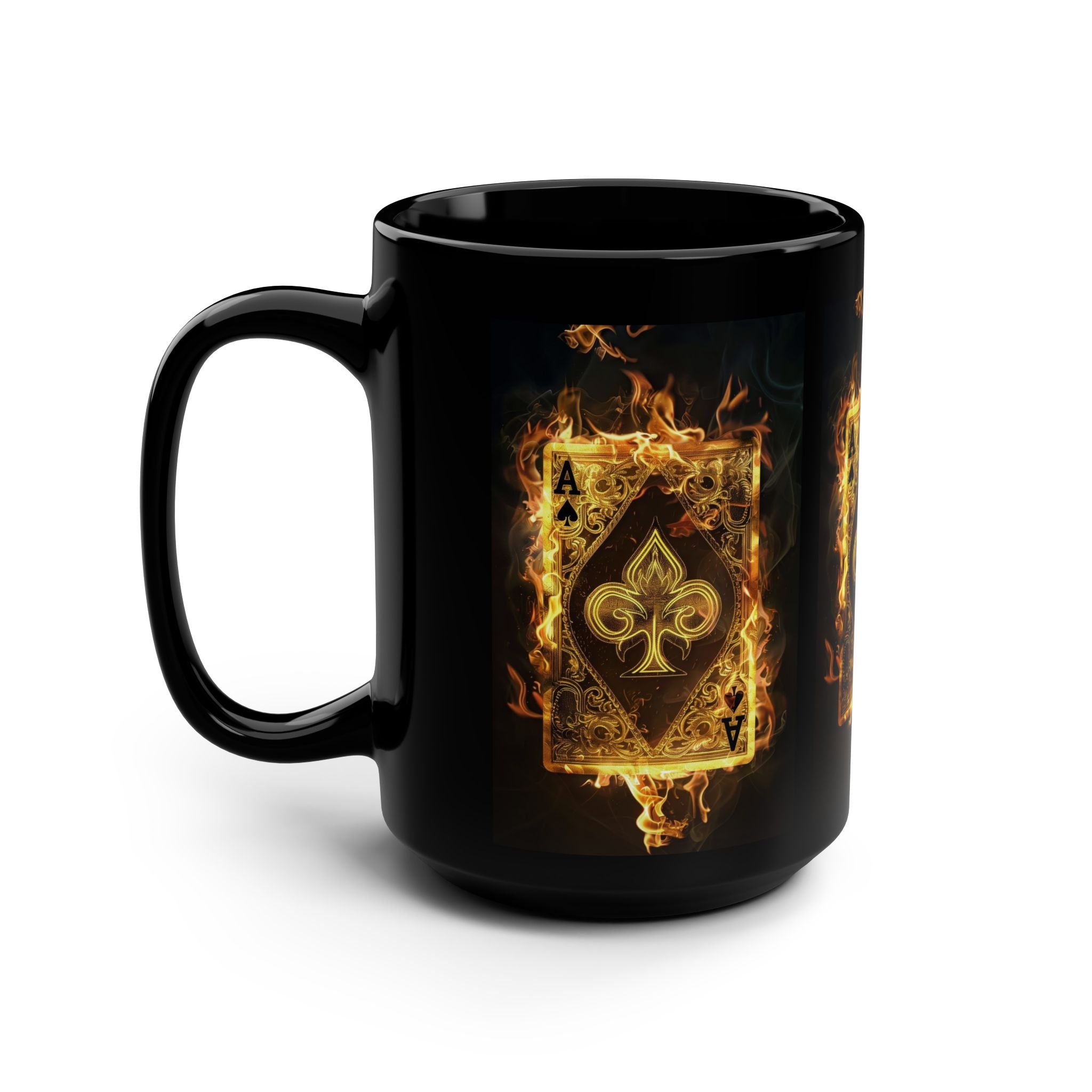 Flaming Ace of Spades Mug — 15oz Black Ceramic
