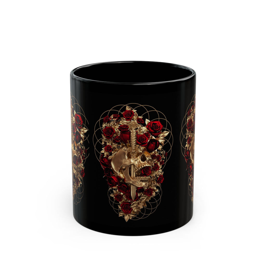 Gothic Skull & Roses Black Mug — Dark Floral Coffee Cup (11oz/15oz)