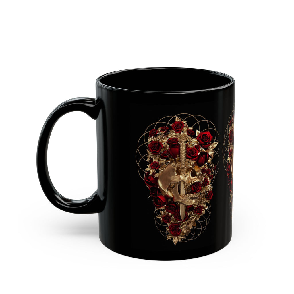 Gothic Skull & Roses Black Mug — Dark Floral Coffee Cup (11oz/15oz)