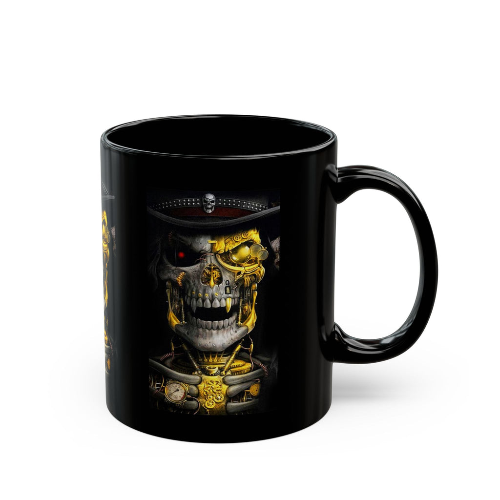 Gold Skull Soldier Black Mug | Skull with Helmet, Red Eye, Military Medals