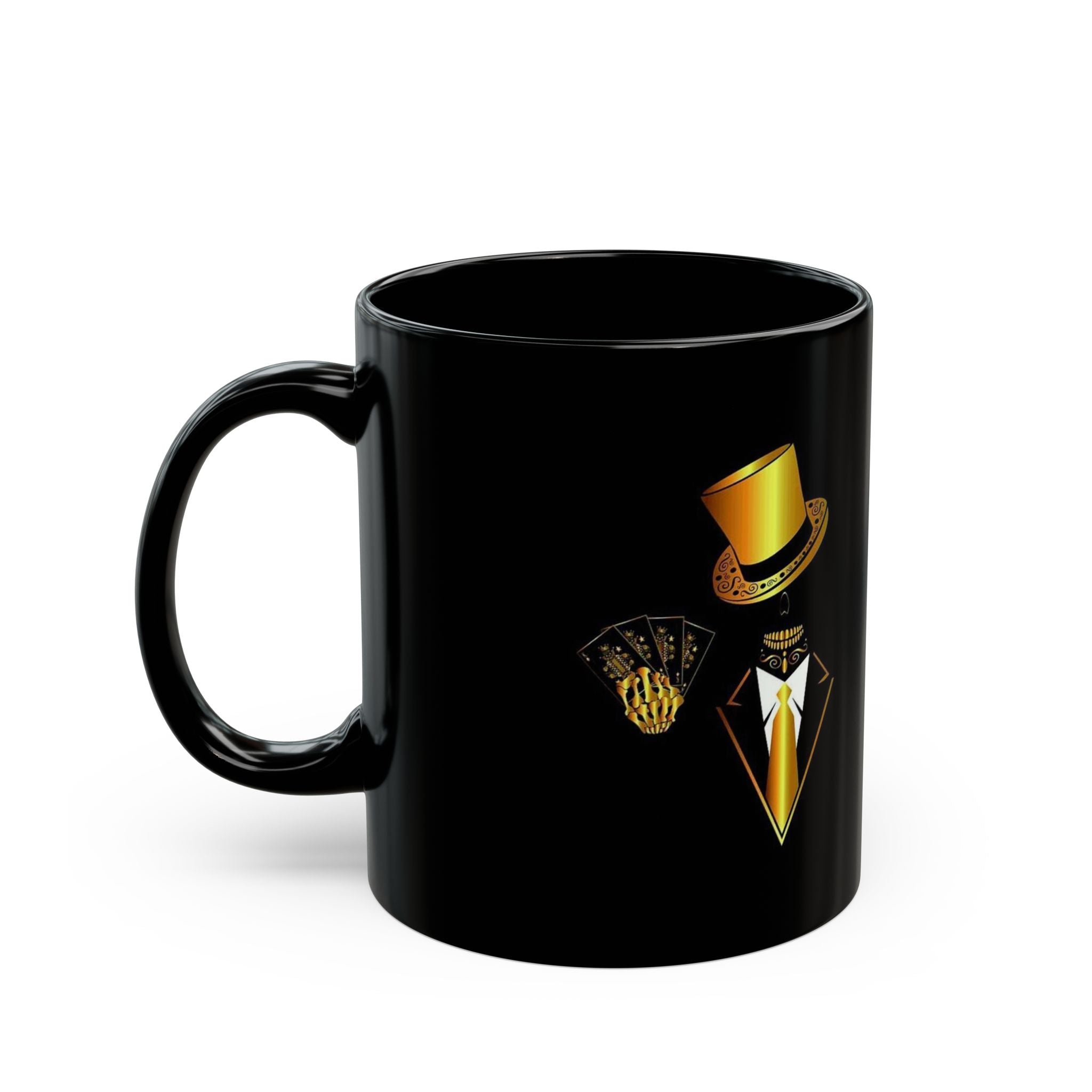 Golden Tuxedo Skull Mug | Black Ceramic Coffee Cup