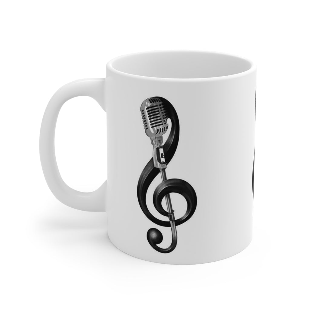 Music Lover Ceramic Mug — Microphone Treble Clef Coffee Cup (11oz & 15oz)