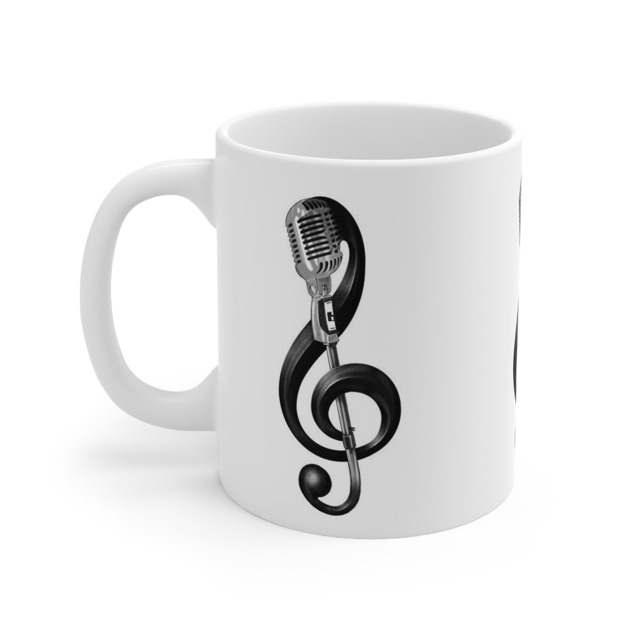 Music Lover Ceramic Mug — Microphone Treble Clef Coffee Cup (11oz & 15oz)