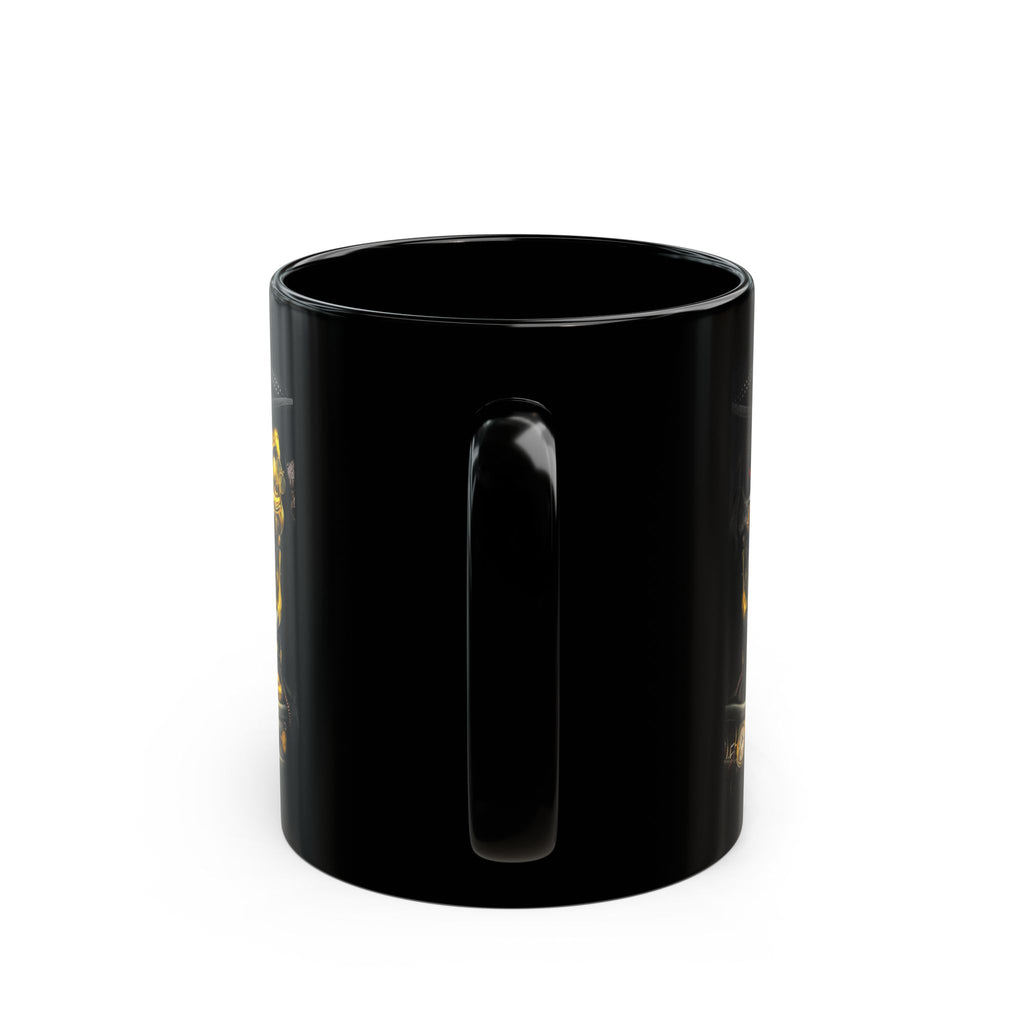 Gold Skull Soldier Black Mug | Skull with Helmet, Red Eye, Military Medals
