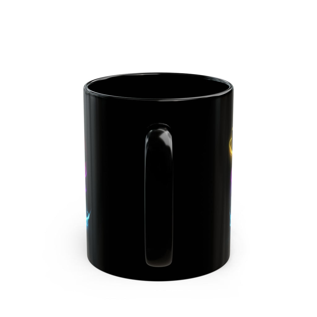 Neon Floating Ace Cards Mug | Black Ceramic Coffee Cup