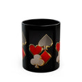 Gold Trim Playing Card Suits Mug | Black Ceramic Coffee Cup