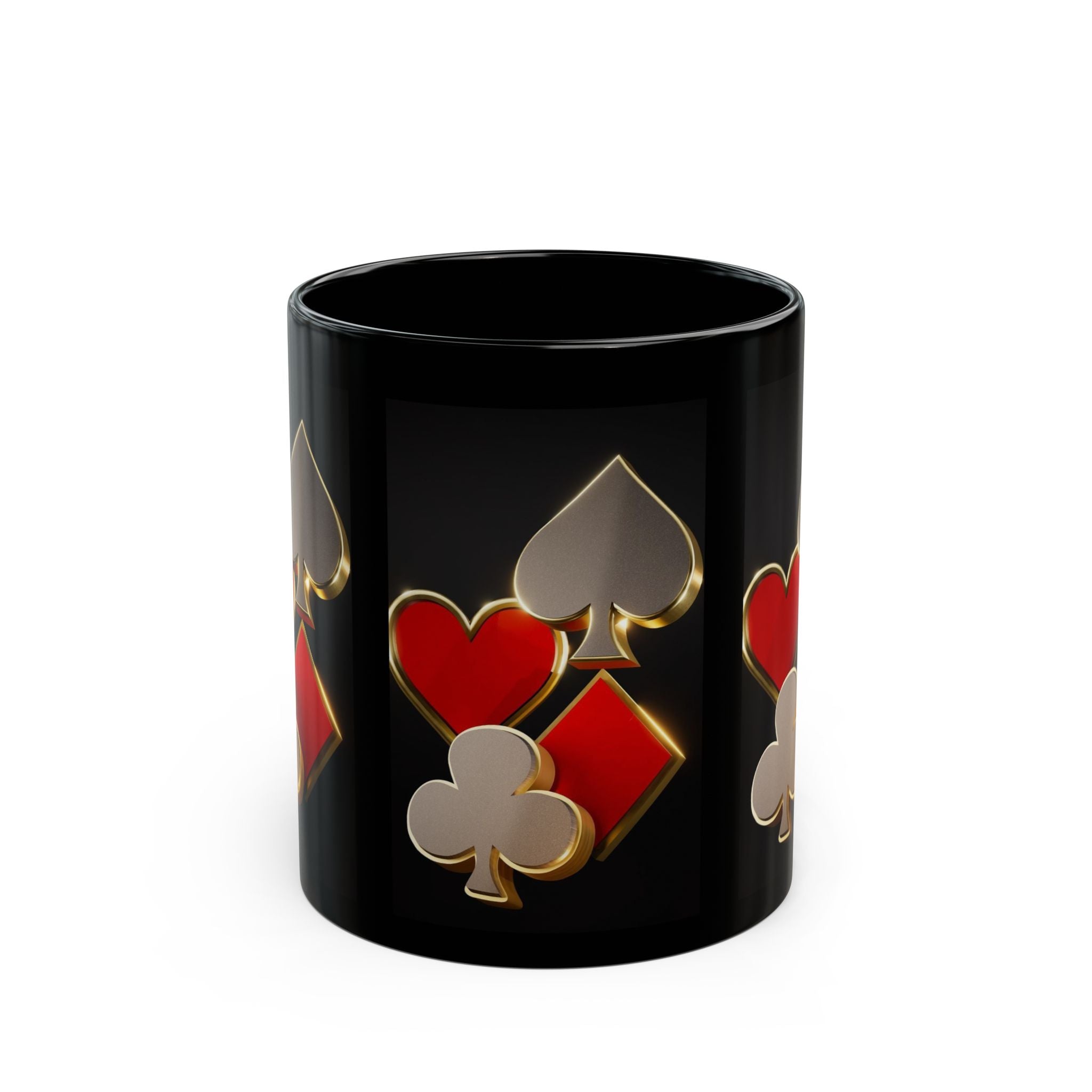 Gold Trim Playing Card Suits Mug | Black Ceramic Coffee Cup