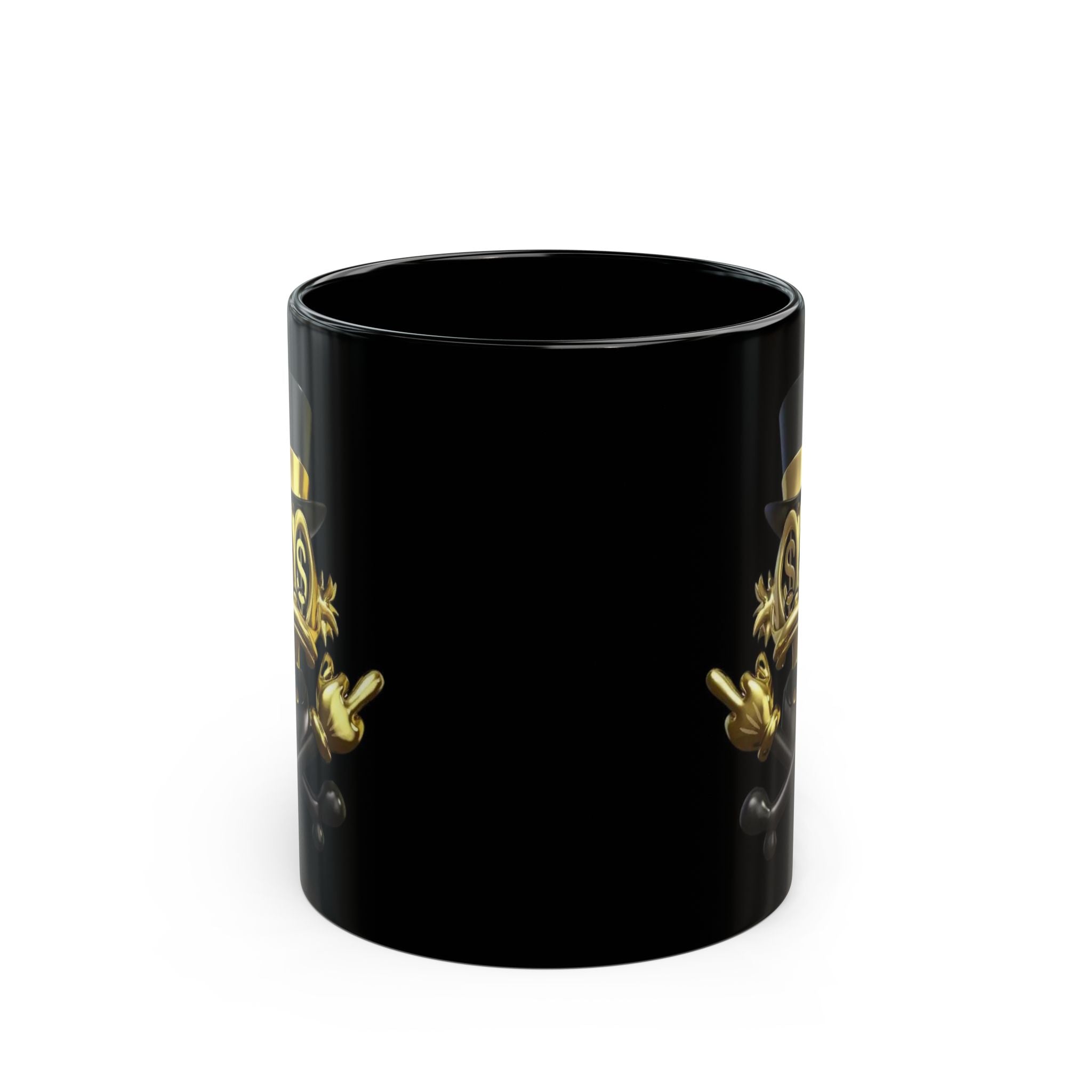 Gold Money Skull Mug — Black Ceramic Coffee Cup with Top Hat & Dollar Eyes