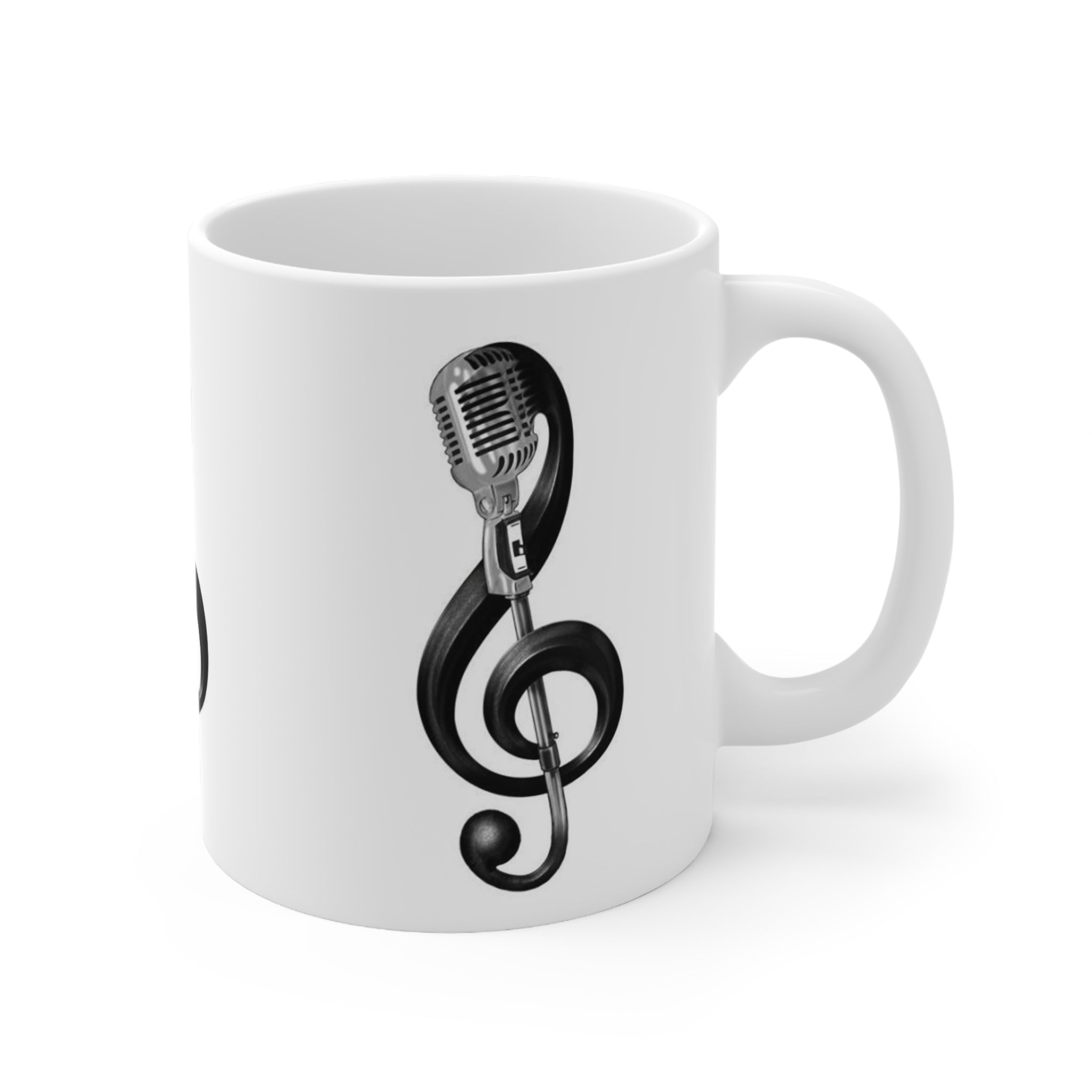 Music Lover Ceramic Mug — Microphone Treble Clef Coffee Cup (11oz & 15oz)