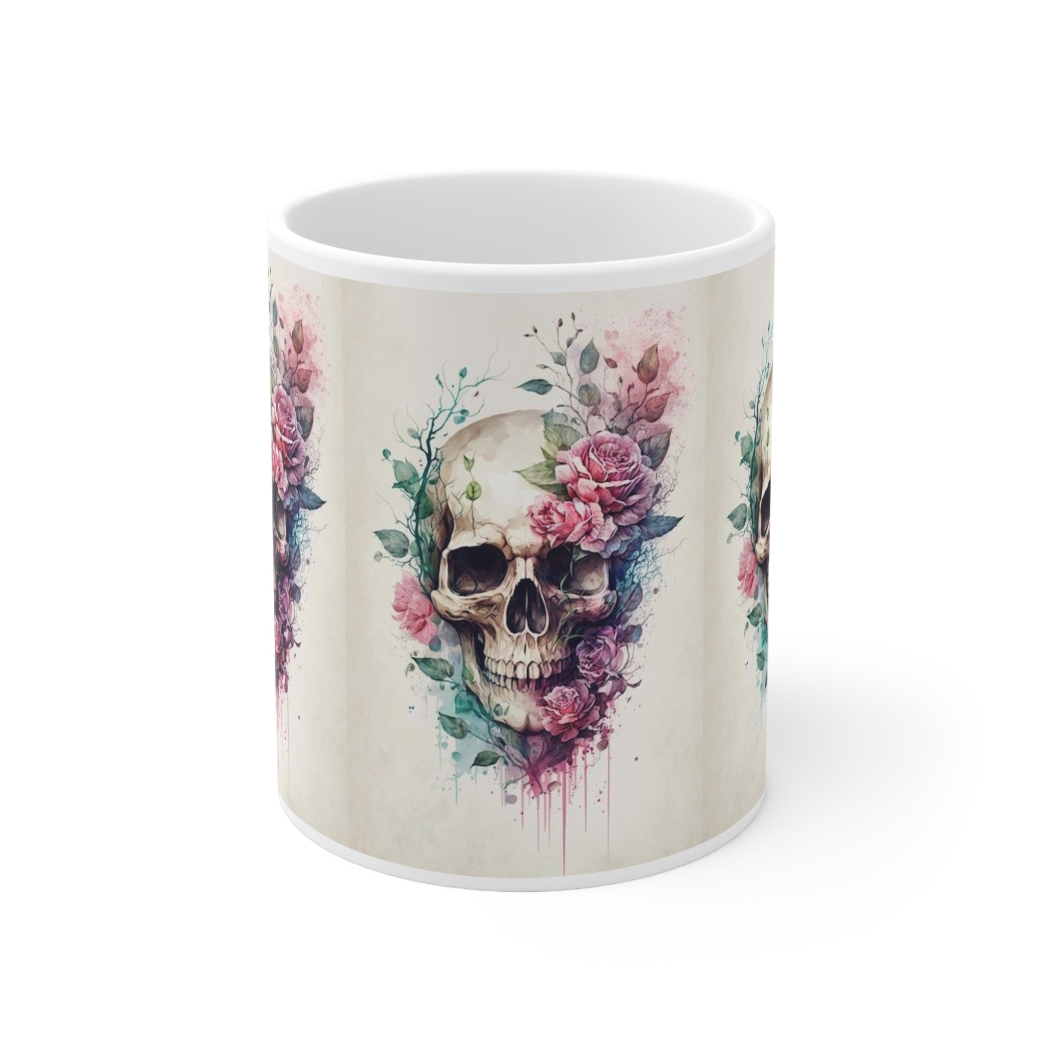 Floral Skull Ceramic Mug — 11oz & 15oz Artistic Coffee Cup