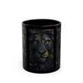 Golden Eyes Lion artwork Mug | Black ceramic coffee cup