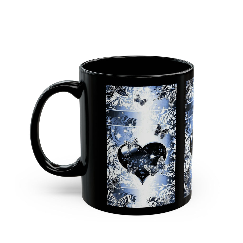Galaxy Heart Illustration Mug | Black Ceramic Coffee Cup