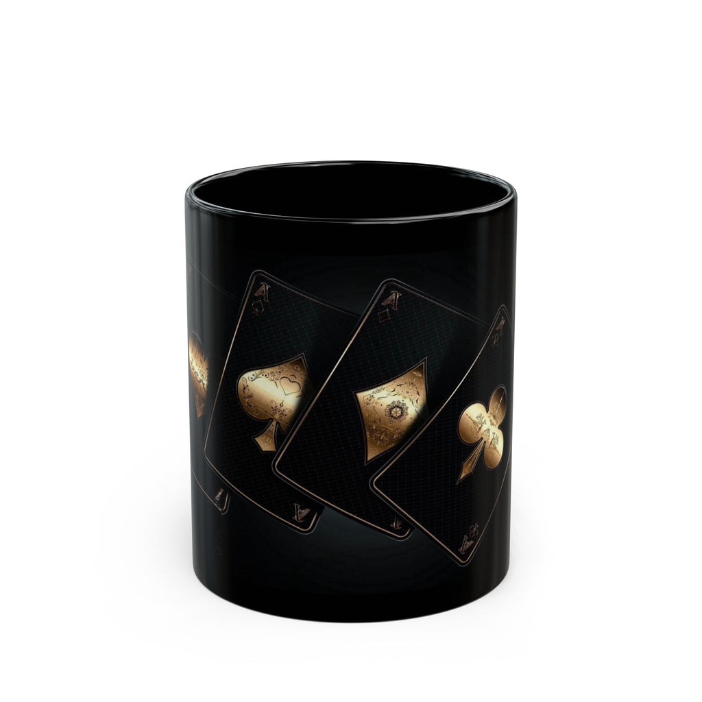 Gold Playing Cards Ace Spade Heart Club Diamond Mug | Black Ceramic