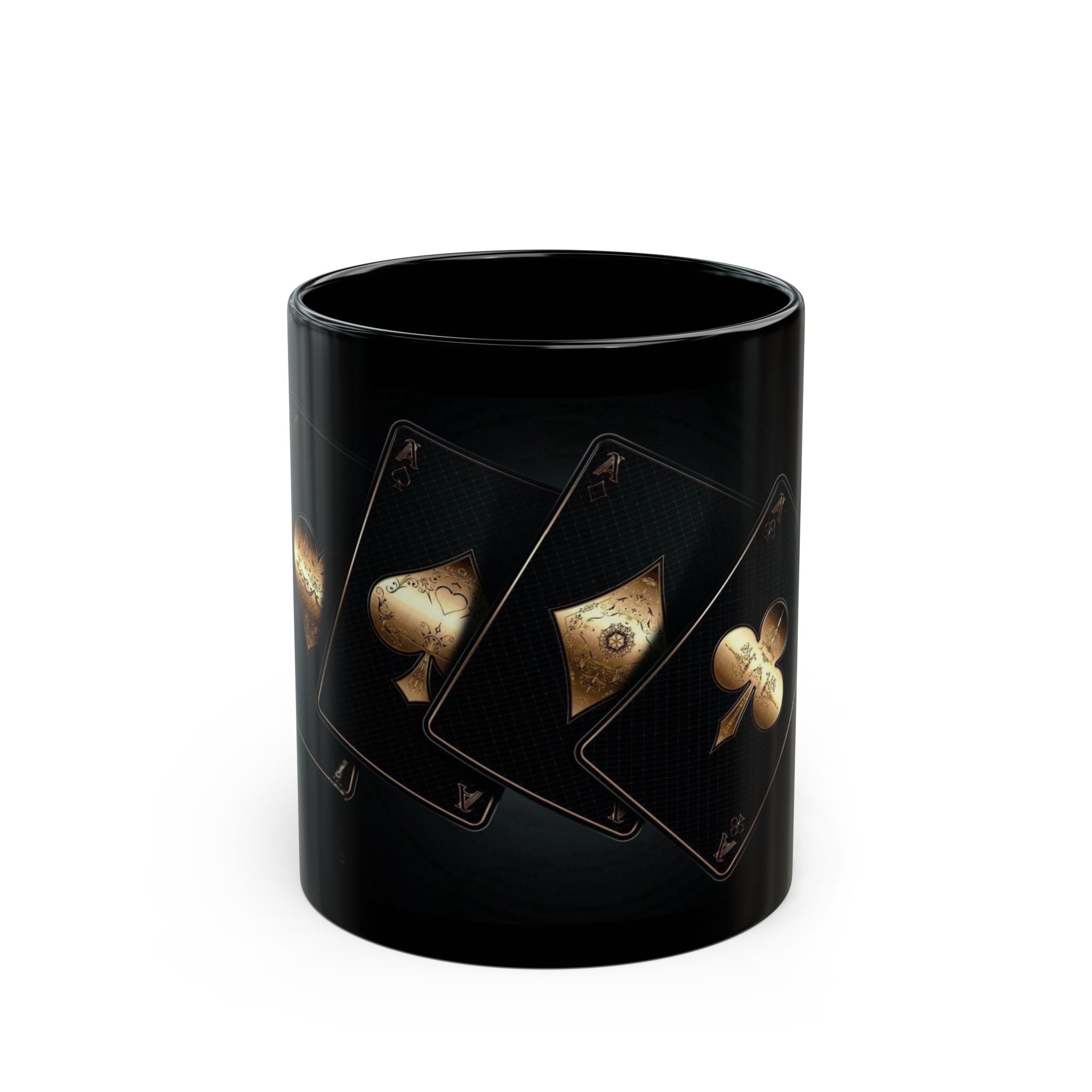 Gold Playing Cards Ace Spade Heart Club Diamond Mug | Black Ceramic