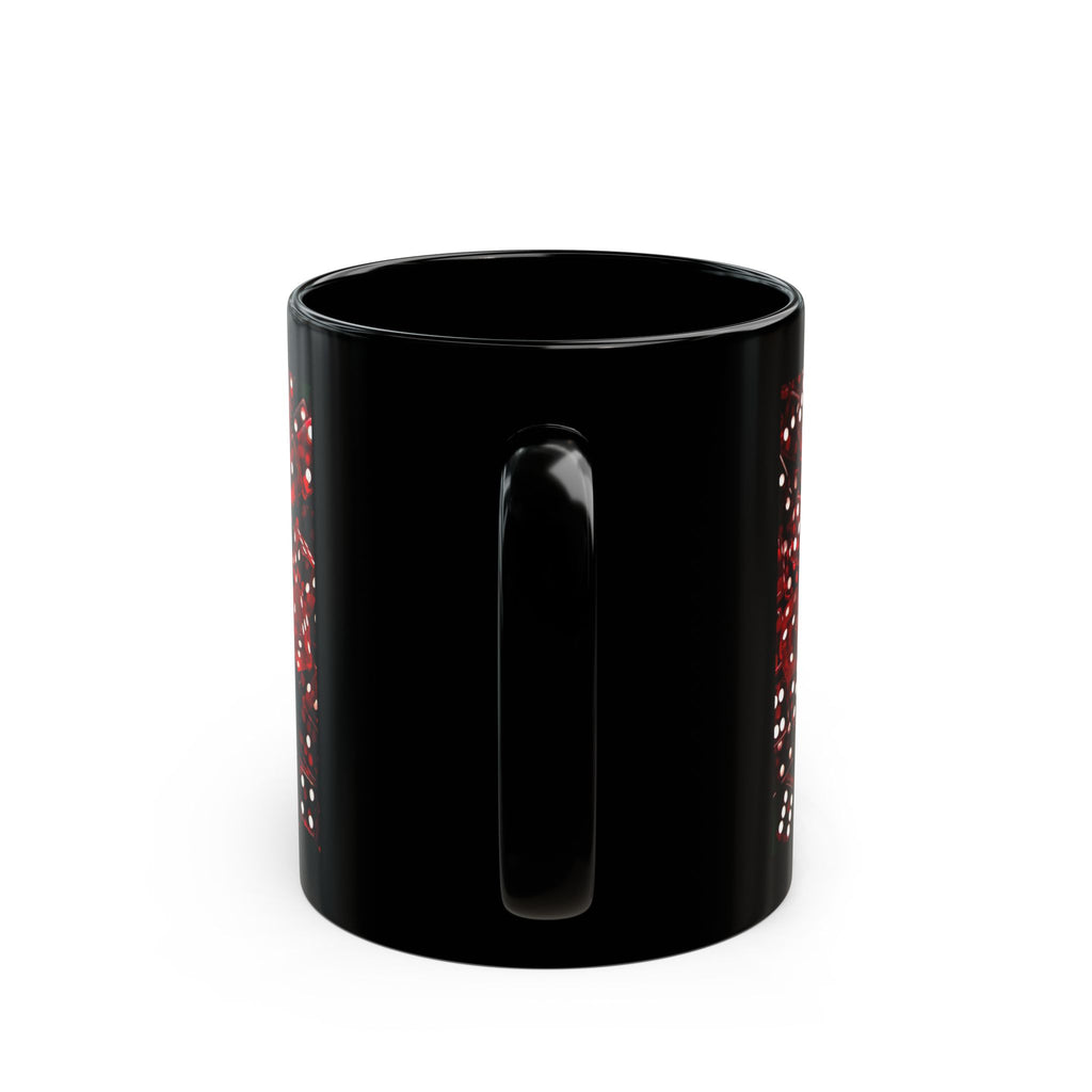 Red Dice Pattern Black Mug — Casino Gaming Coffee Cup (11oz & 15oz)