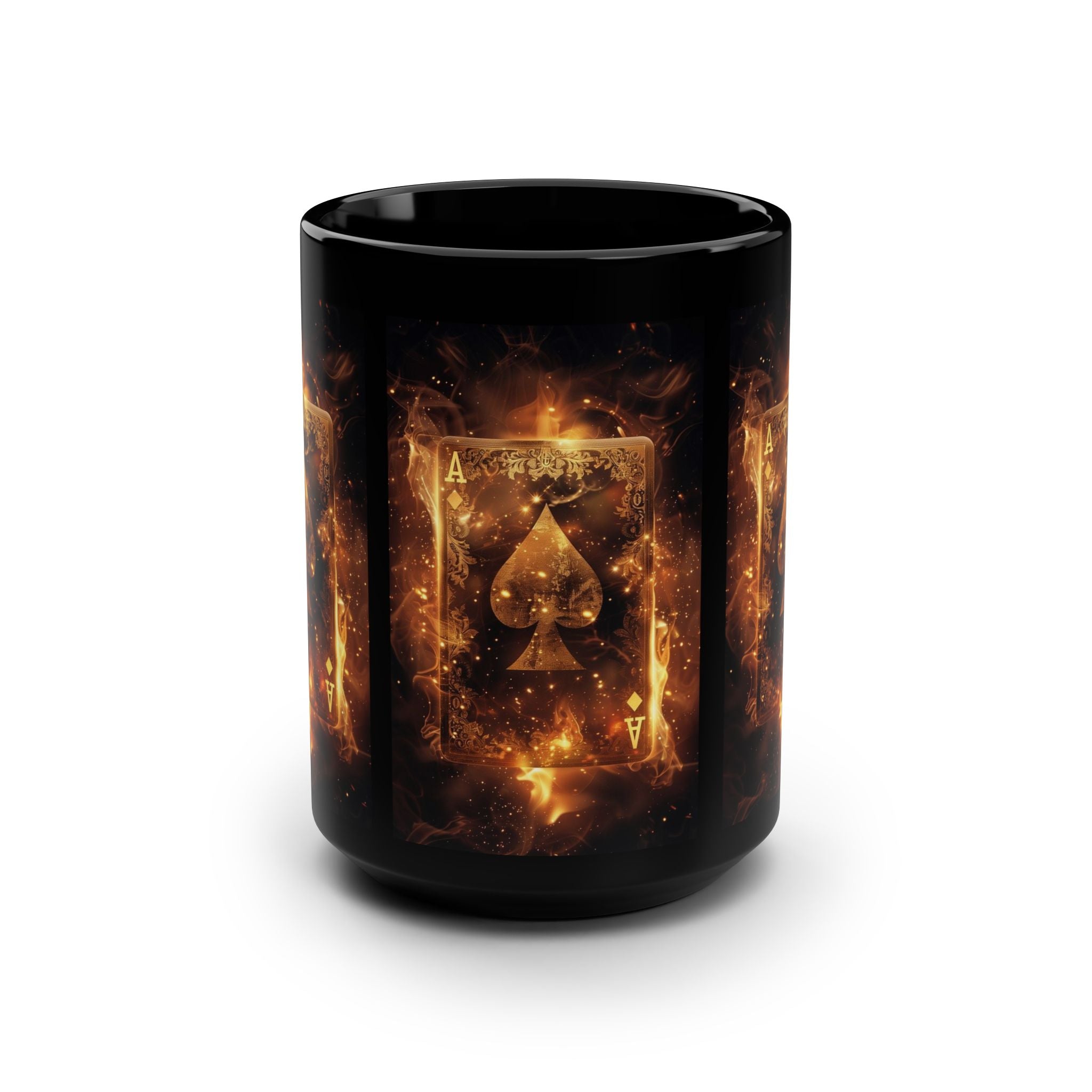 Ace of Spades Black 15oz Mug — Fiery Poker Card Coffee Cup