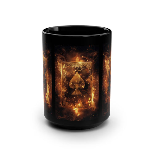 Ace of Spades Black 15oz Mug — Fiery Poker Card Coffee Cup