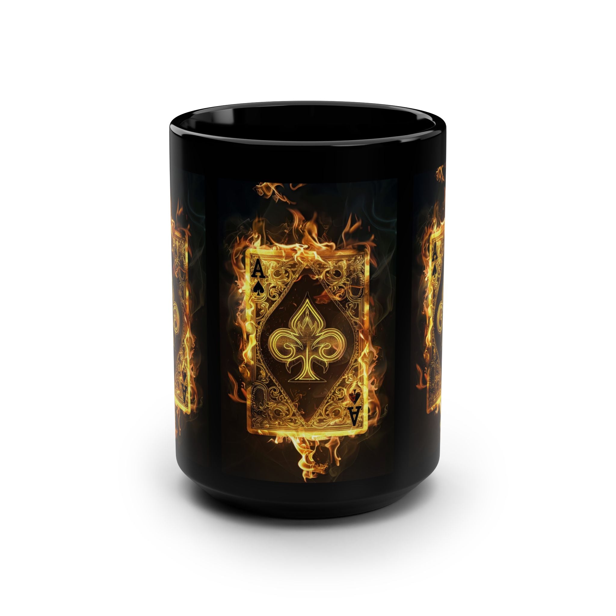 Flaming Ace of Spades Mug — 15oz Black Ceramic