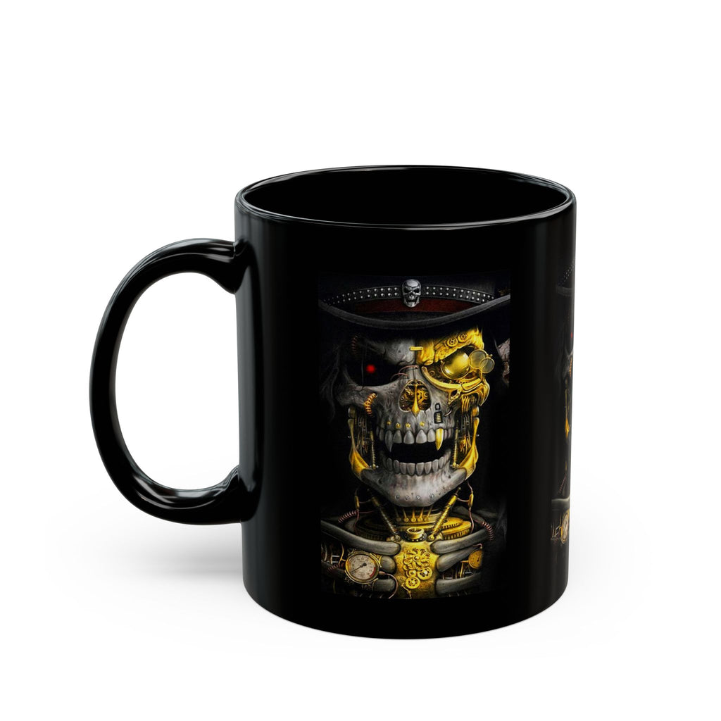 Gold Skull Soldier Black Mug | Skull with Helmet, Red Eye, Military Medals