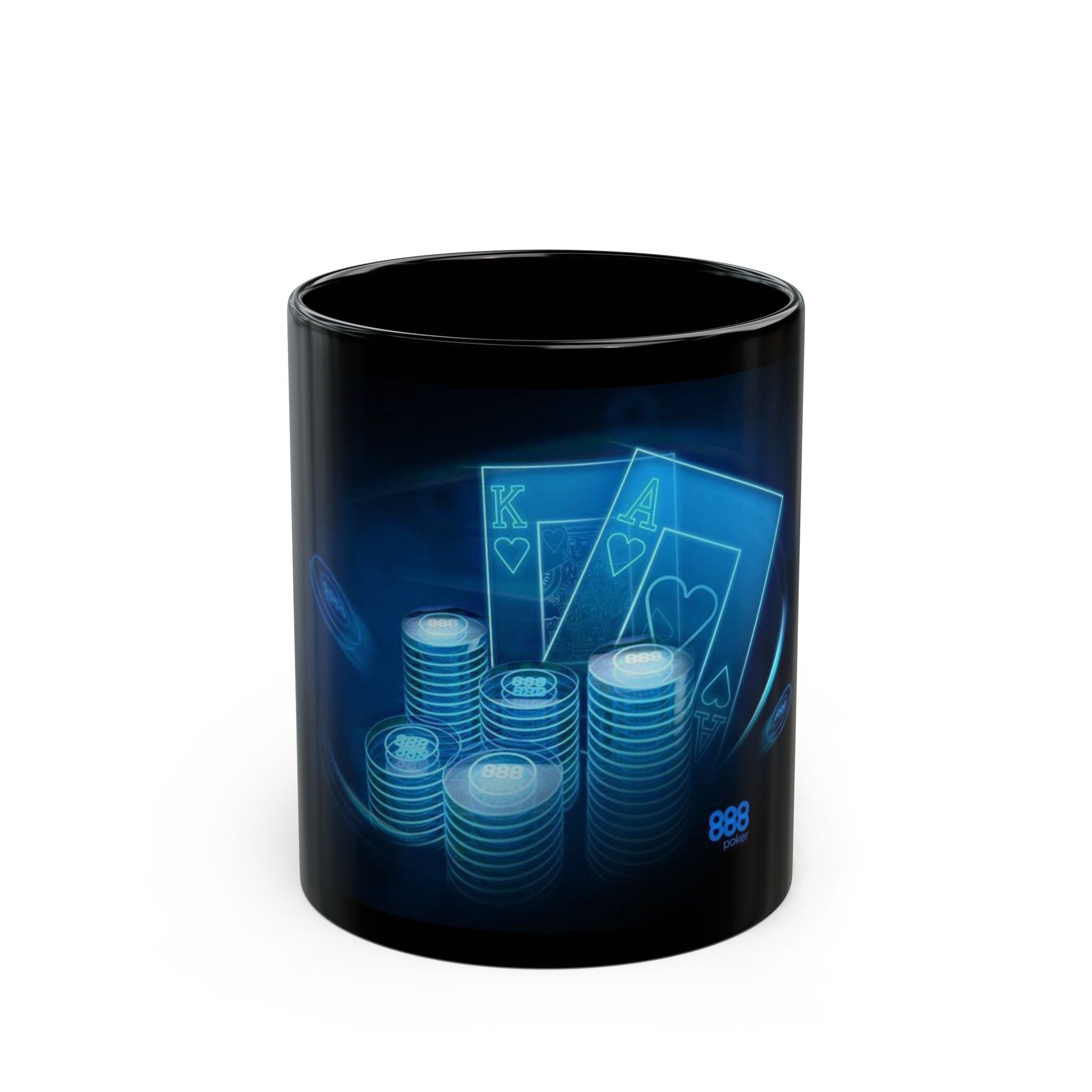 Neon Poker Chips and Cards Mug | Black Ceramic Coffee Cup