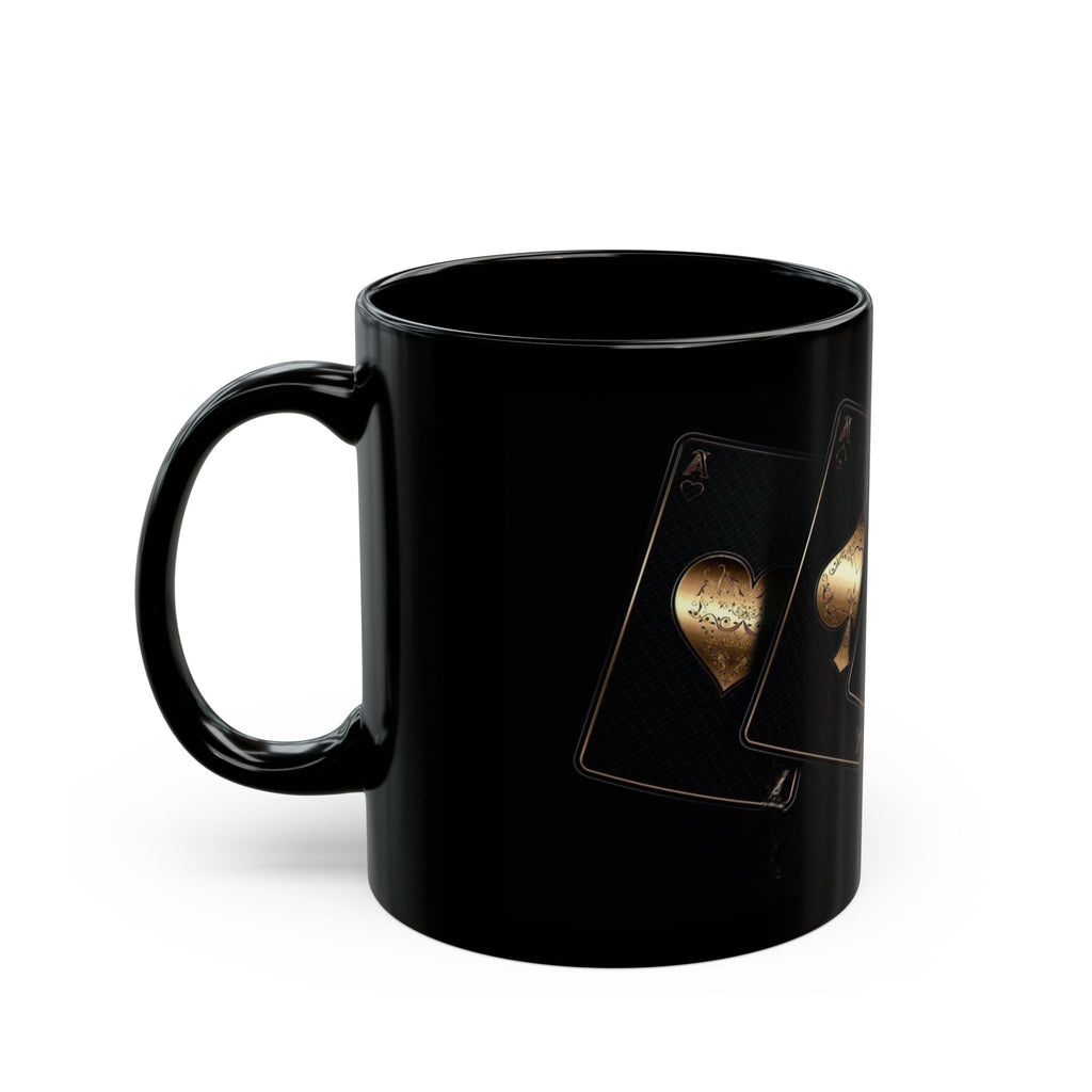 Gold Playing Cards Ace Spade Heart Club Diamond Mug | Black Ceramic