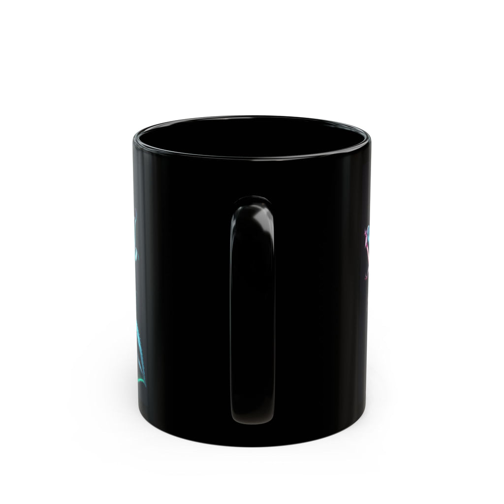 Neon Holographic Rose Mug | Black Ceramic Coffee Cup