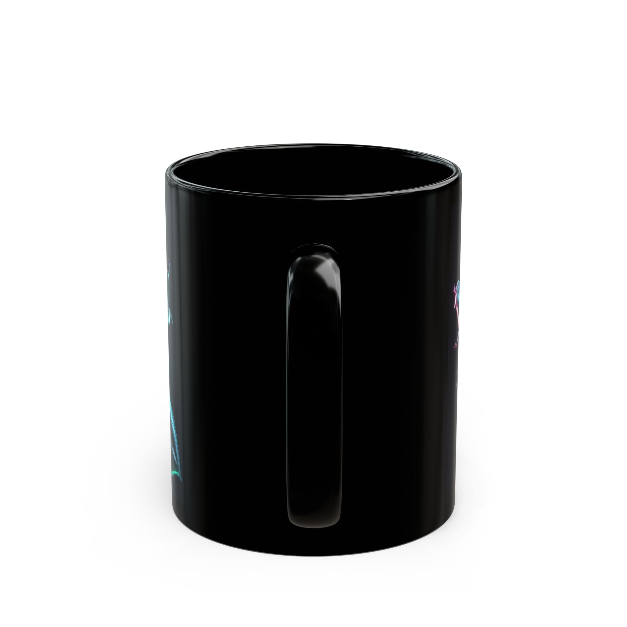 Neon Holographic Rose Mug | Black Ceramic Coffee Cup
