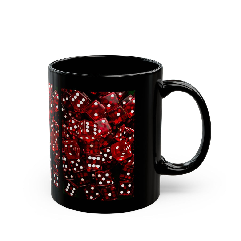 Red Dice Pattern Black Mug — Casino Gaming Coffee Cup (11oz & 15oz)