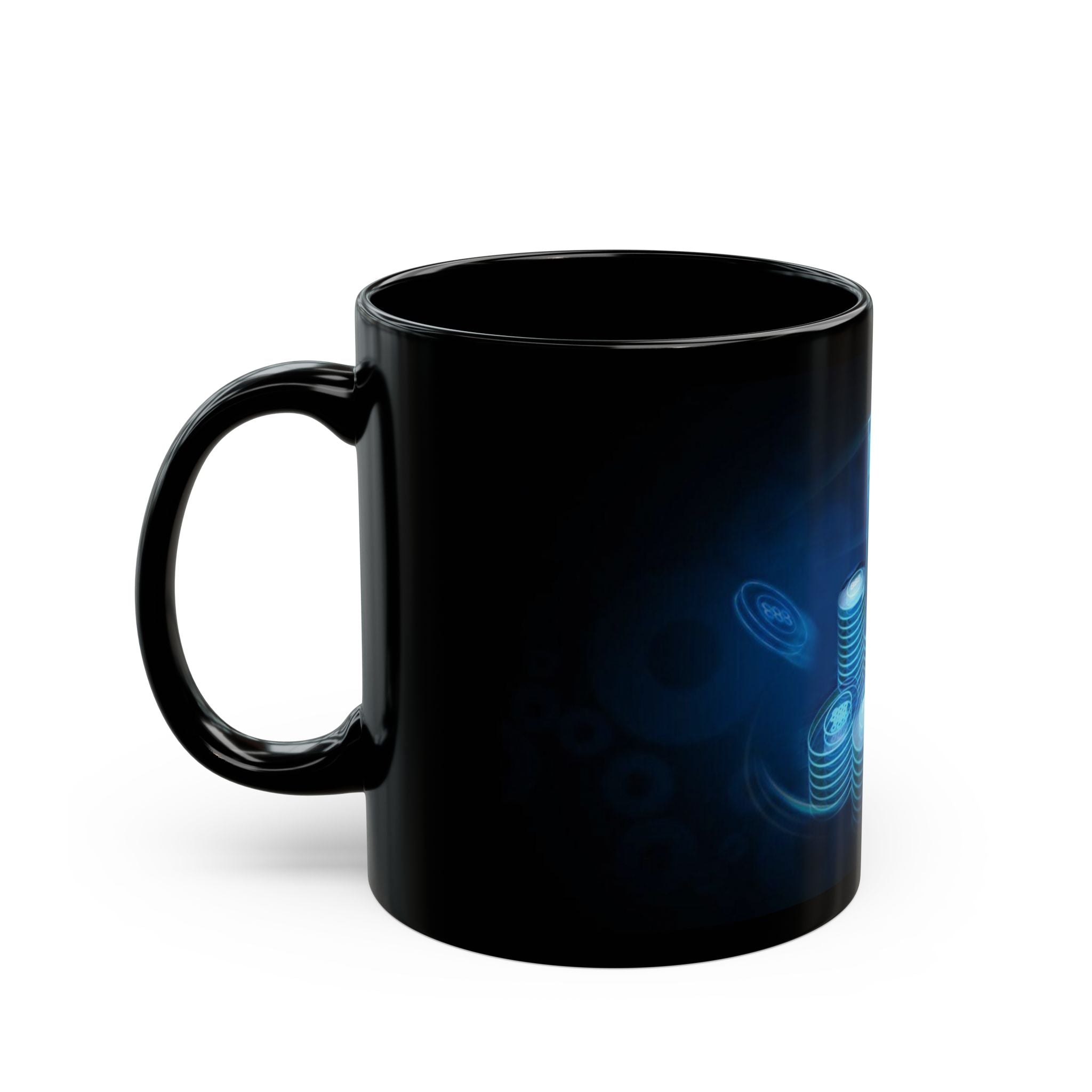Neon Poker Chips and Cards Mug | Black Ceramic Coffee Cup