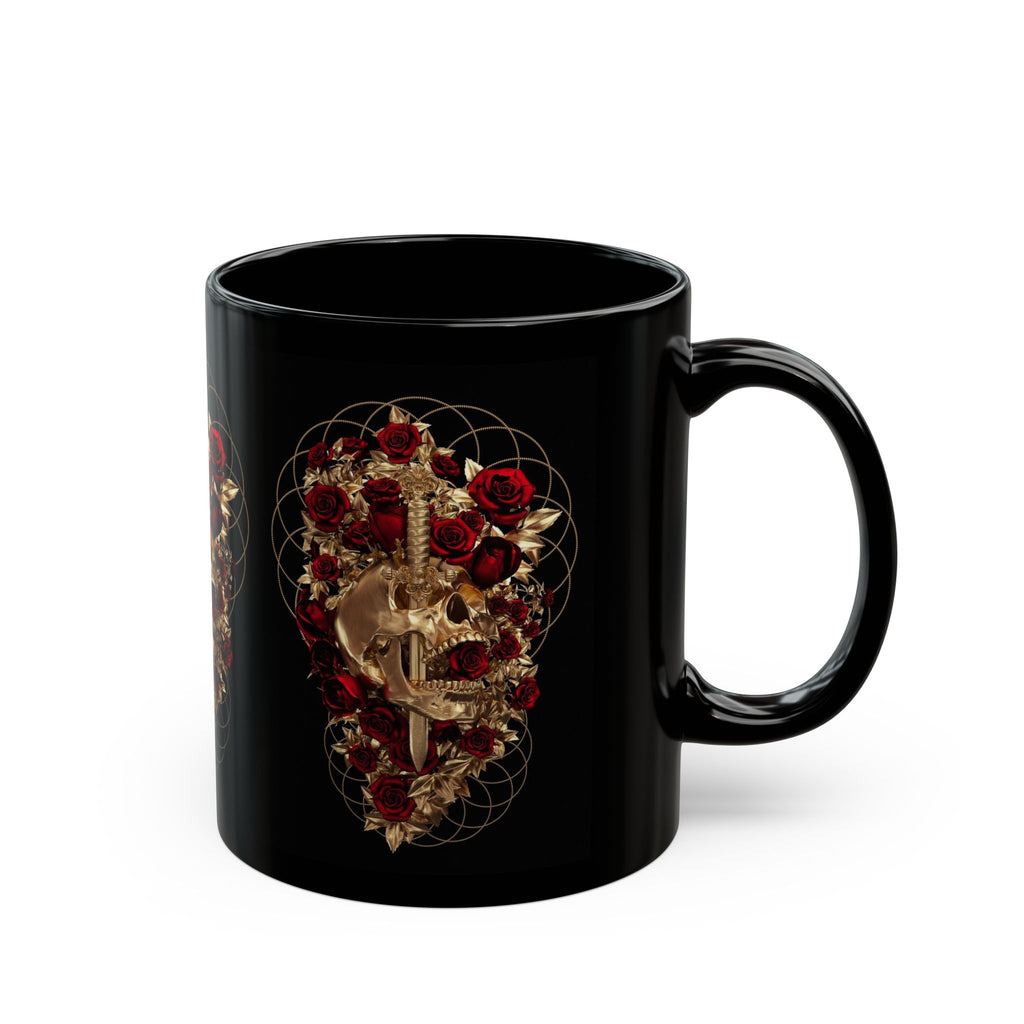 Gothic Skull & Roses Black Mug — Dark Floral Coffee Cup (11oz/15oz)