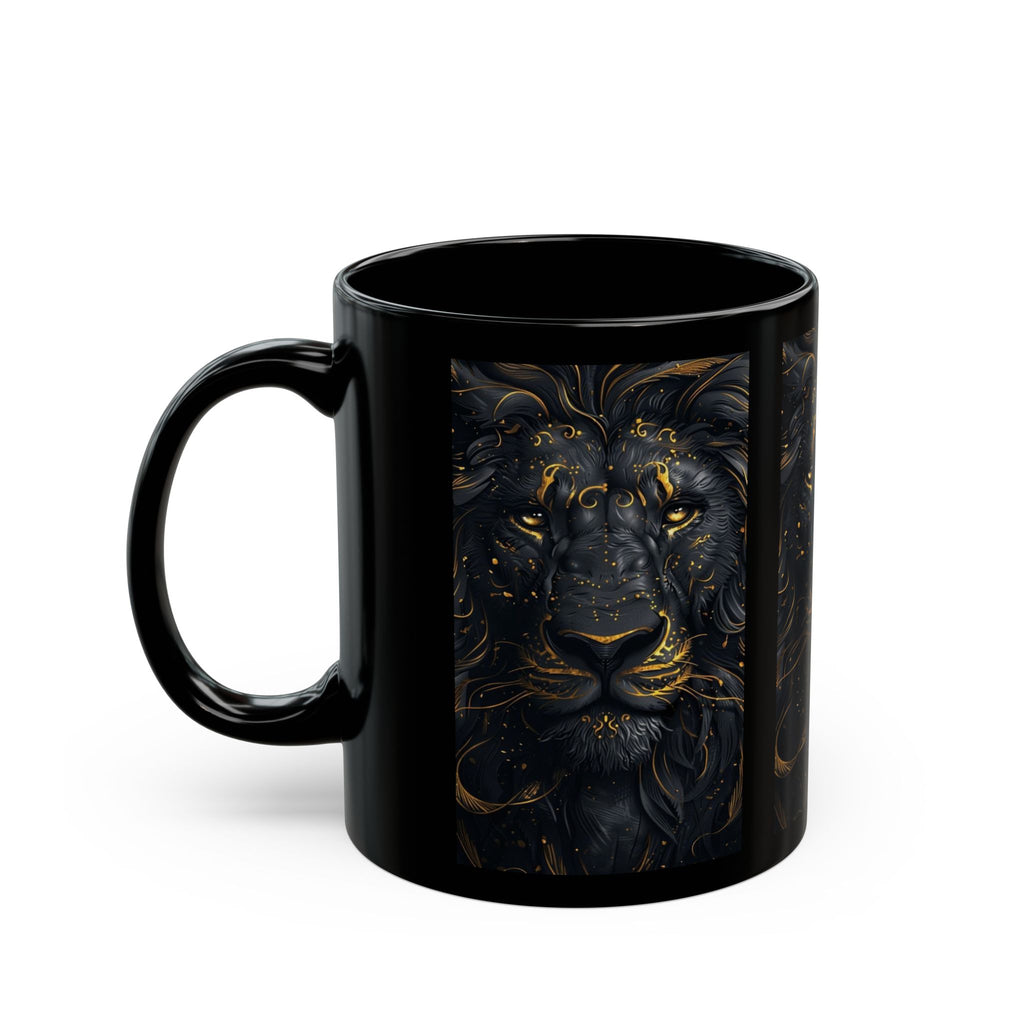 Golden Eyes Lion artwork Mug | Black ceramic coffee cup
