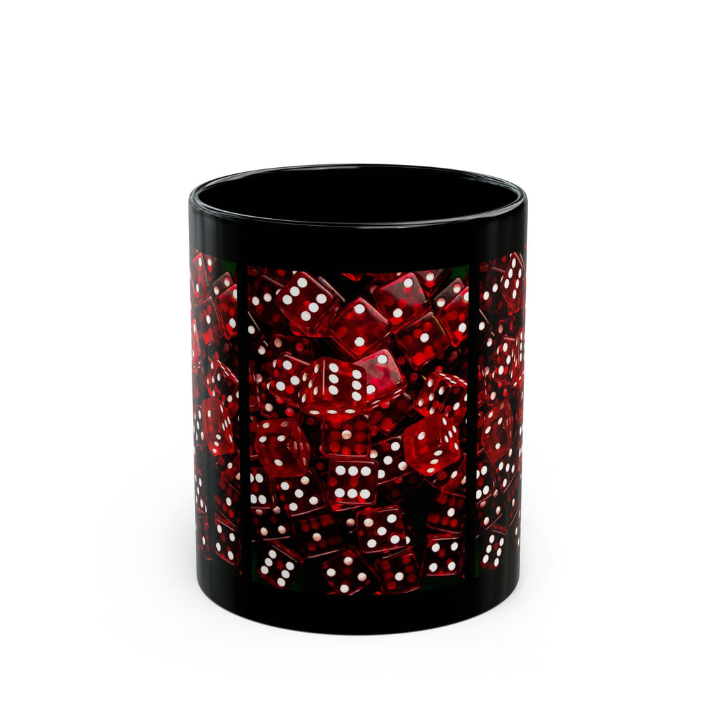 Red Dice Pattern Black Mug — Casino Gaming Coffee Cup (11oz & 15oz)