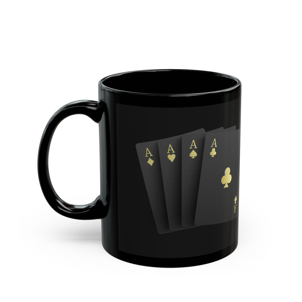 Gold Ace Playing Cards Mug | Black Ceramic Coffee Cup