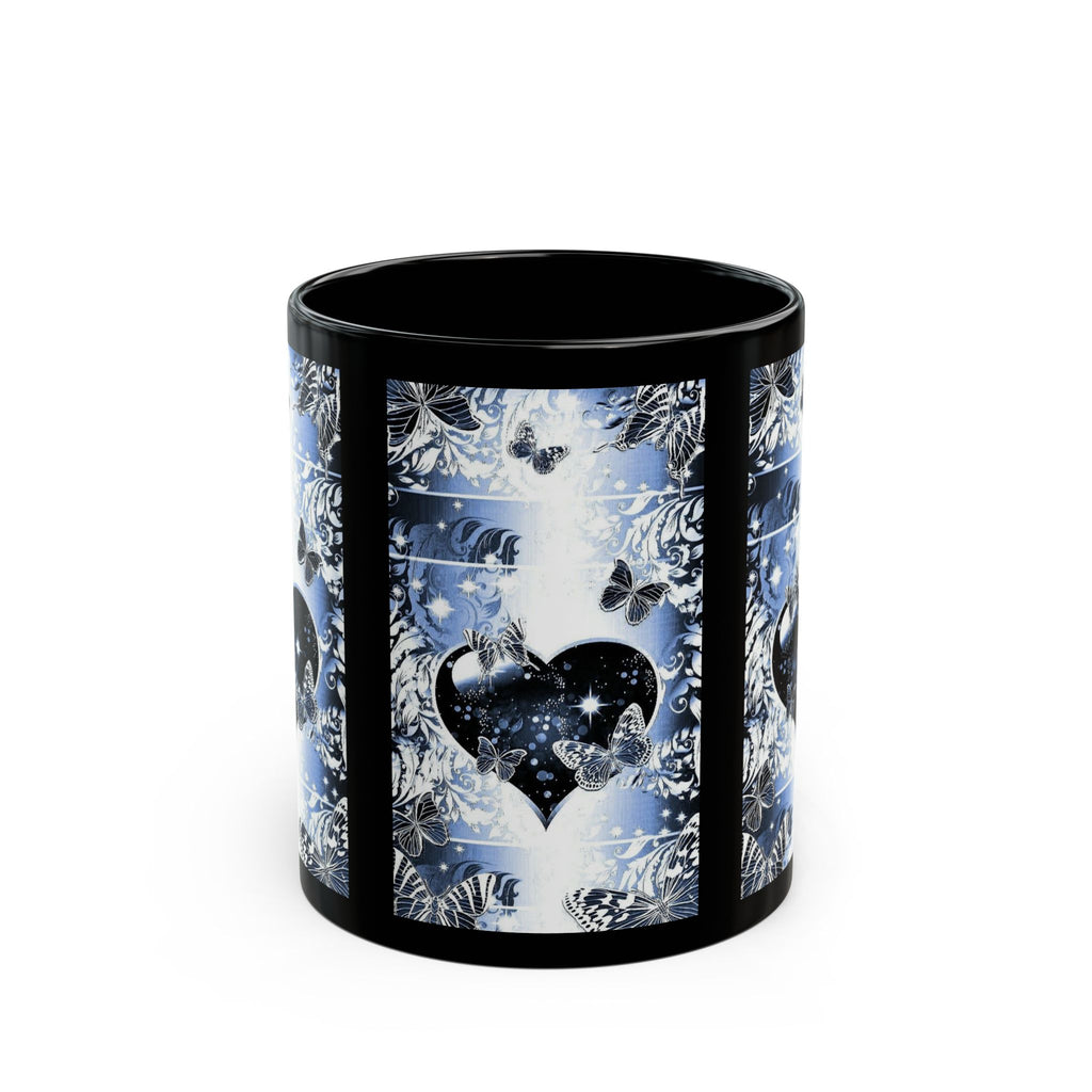 Galaxy Heart Illustration Mug | Black Ceramic Coffee Cup