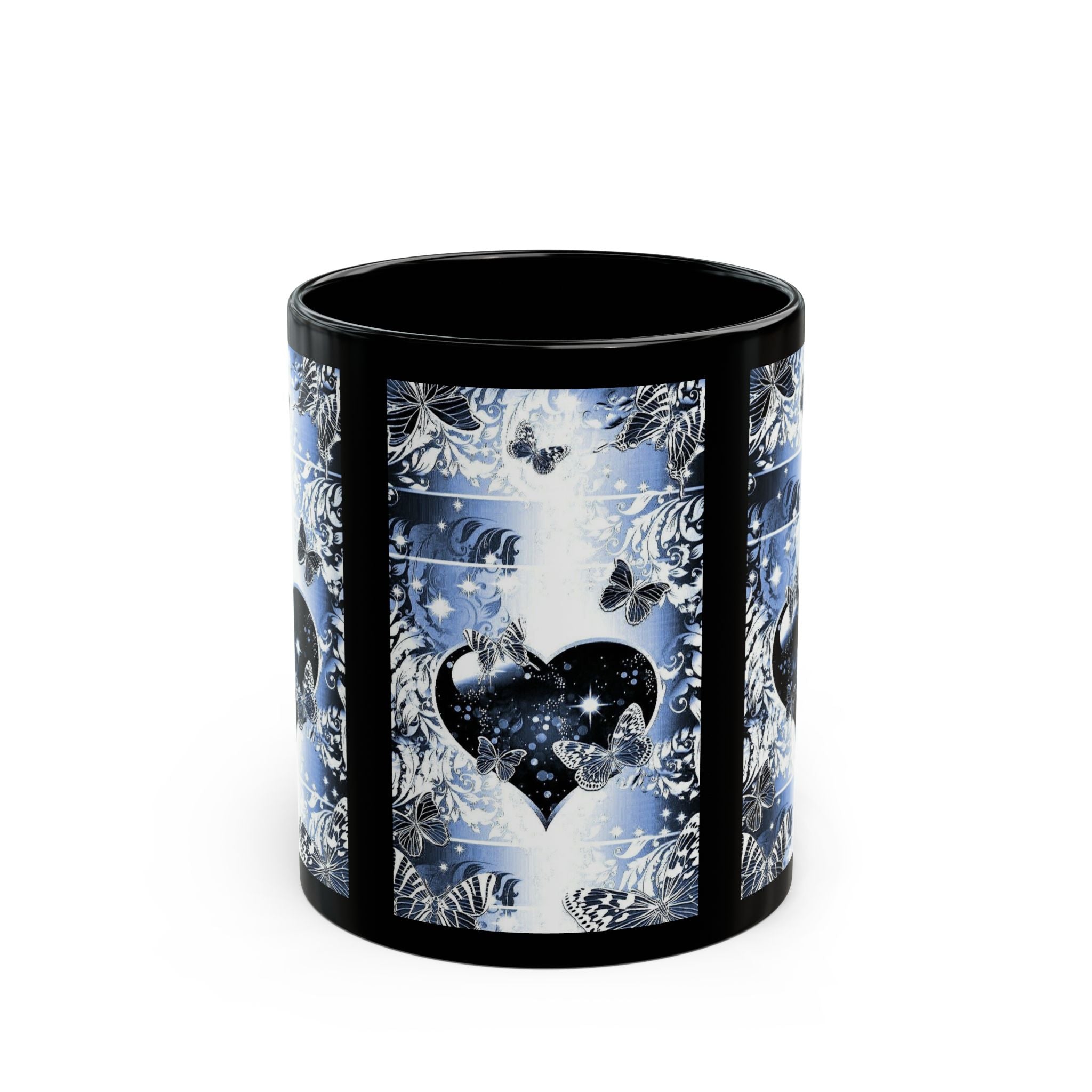 Galaxy Heart Illustration Mug | Black Ceramic Coffee Cup
