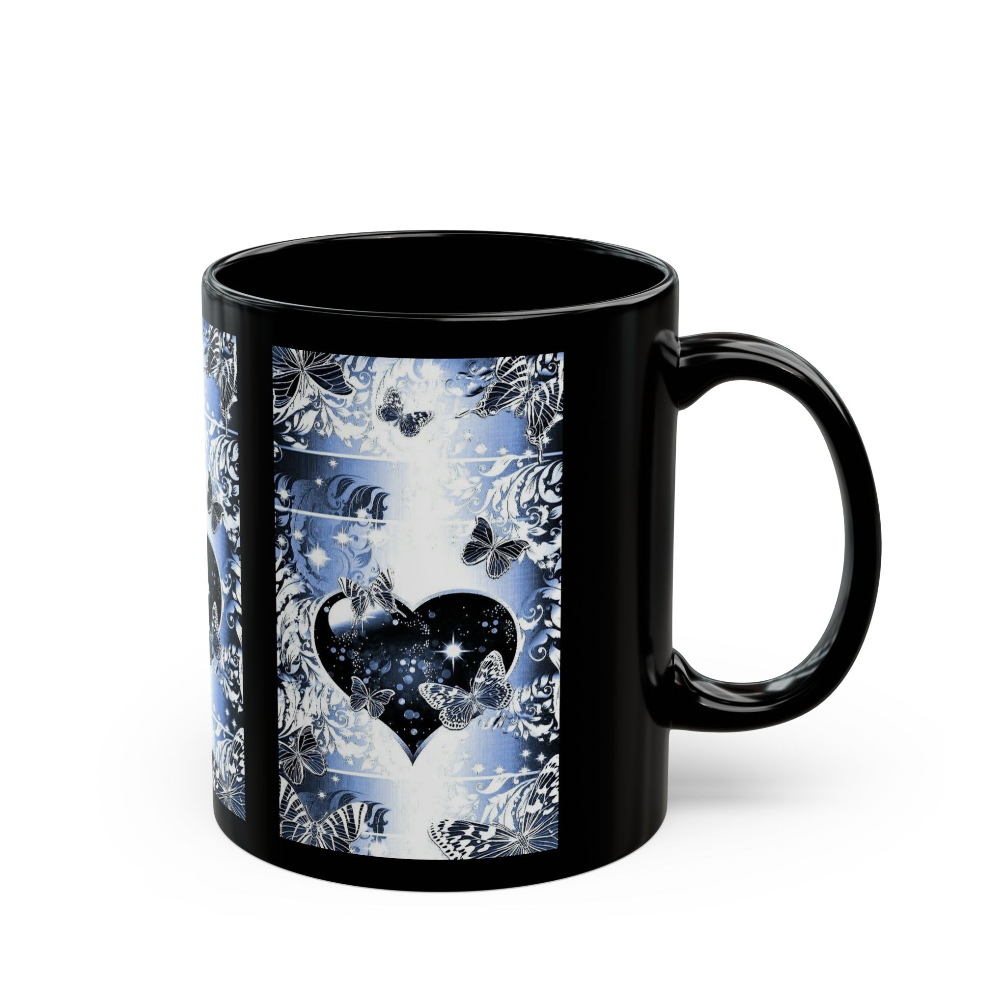 Galaxy Heart Illustration Mug | Black Ceramic Coffee Cup