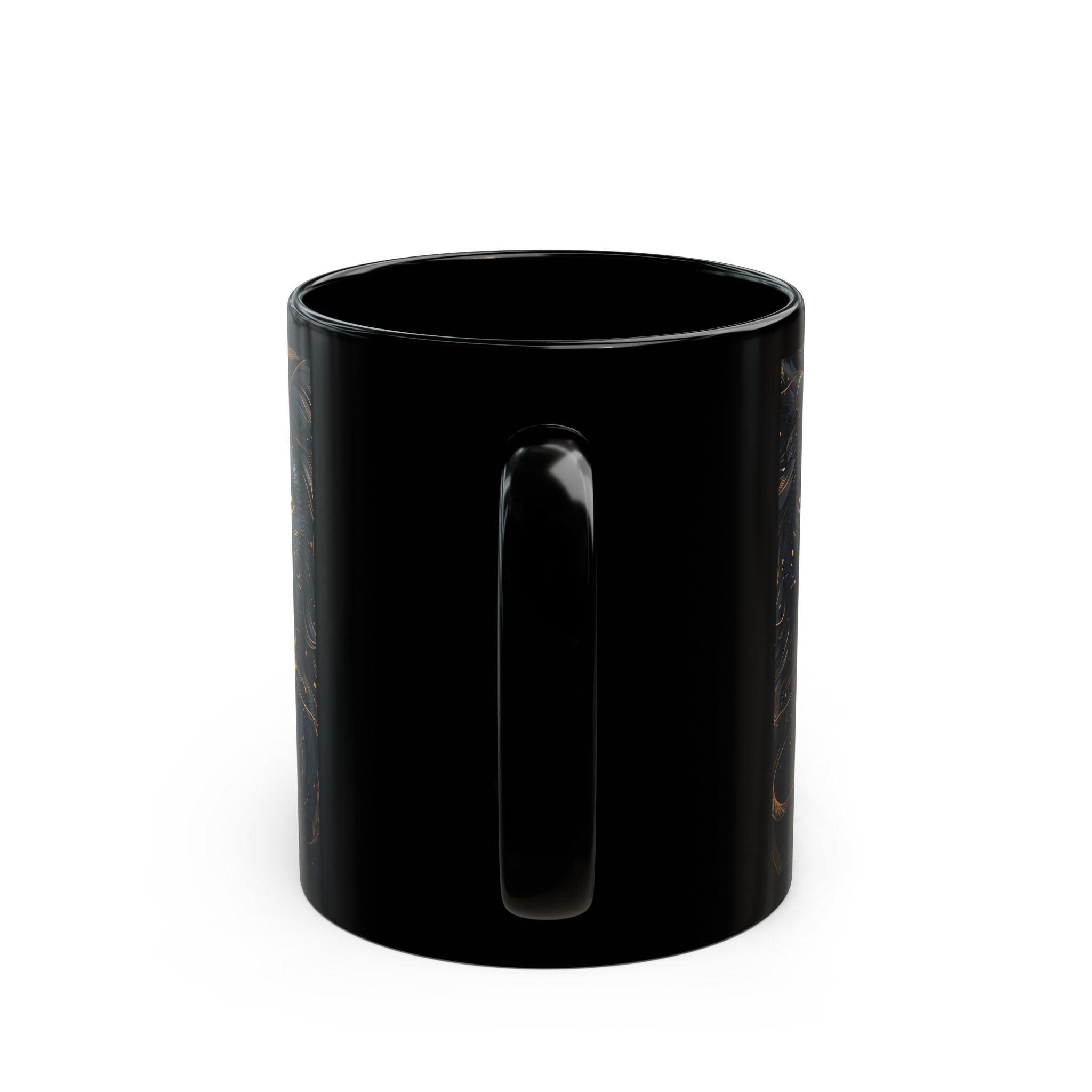 Golden Eyes Lion artwork Mug | Black ceramic coffee cup