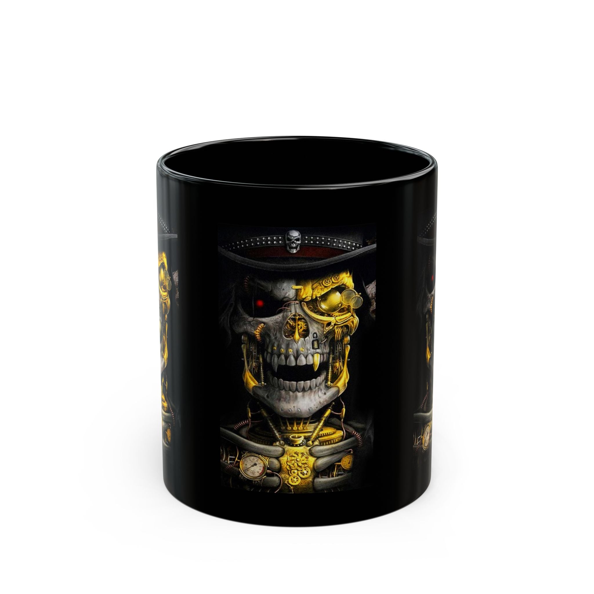 Gold Skull Soldier Black Mug | Skull with Helmet, Red Eye, Military Medals