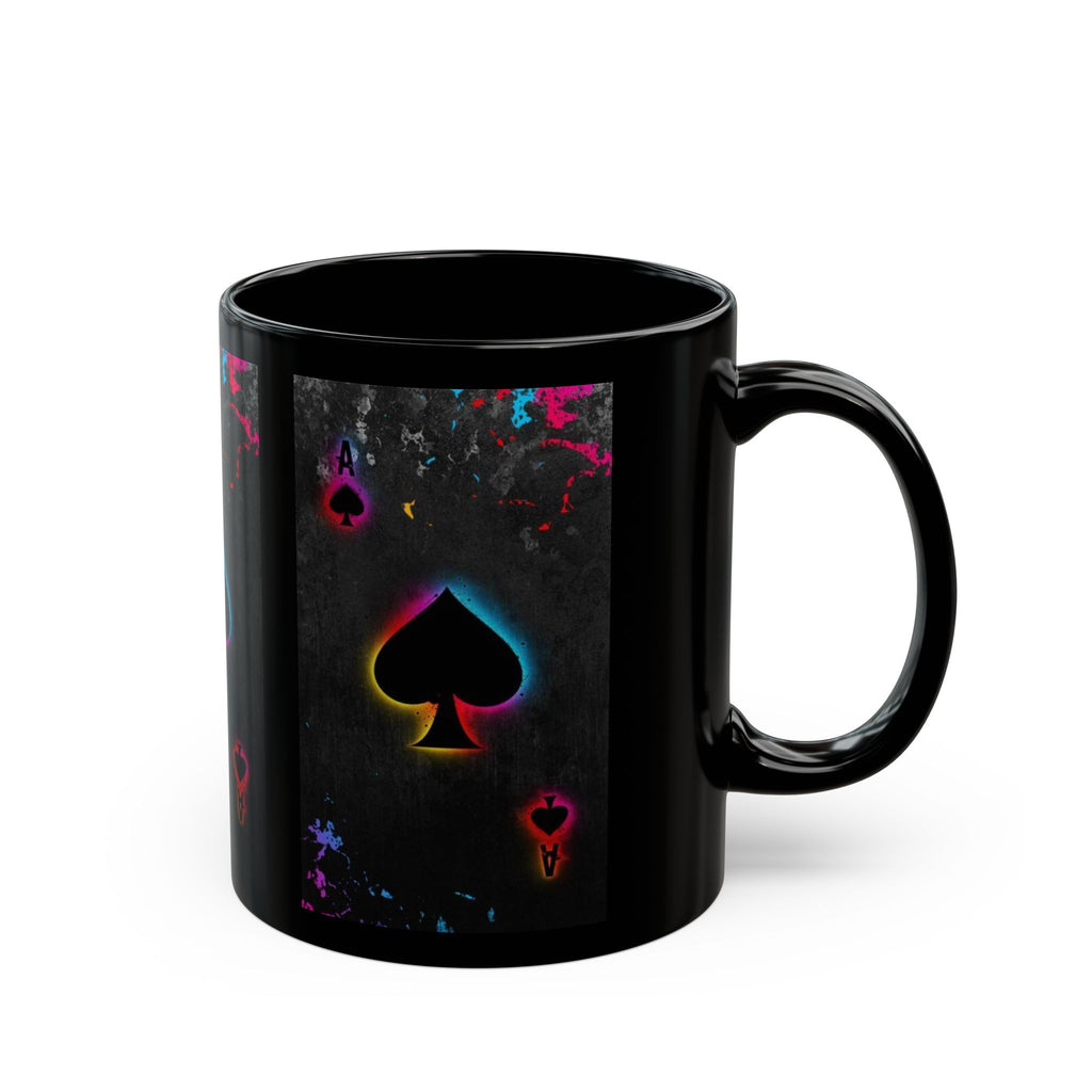 Neon Spade Pattern Mug | Black Ceramic Playing Card Coffee Cup