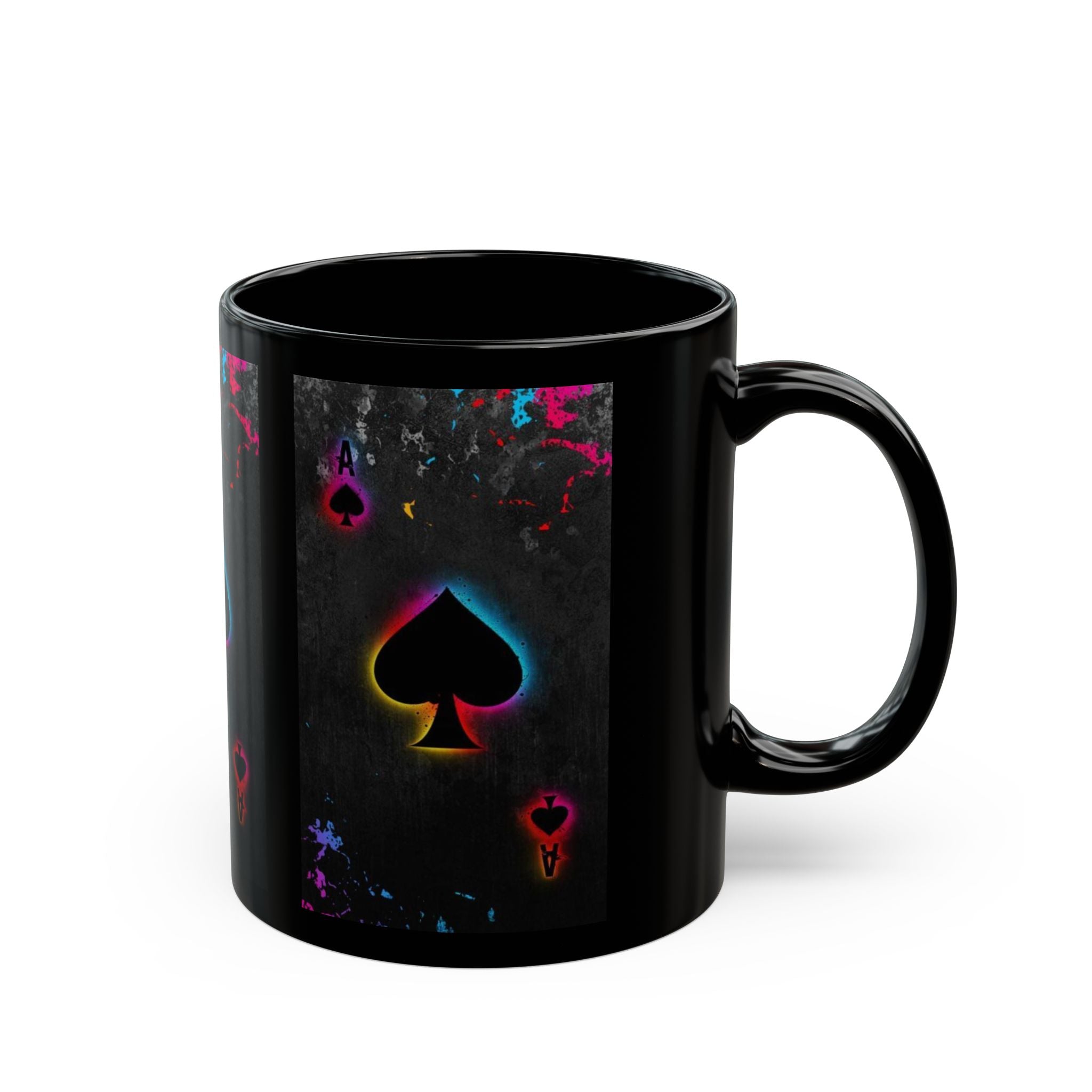 Neon Spade Pattern Mug | Black Ceramic Playing Card Coffee Cup