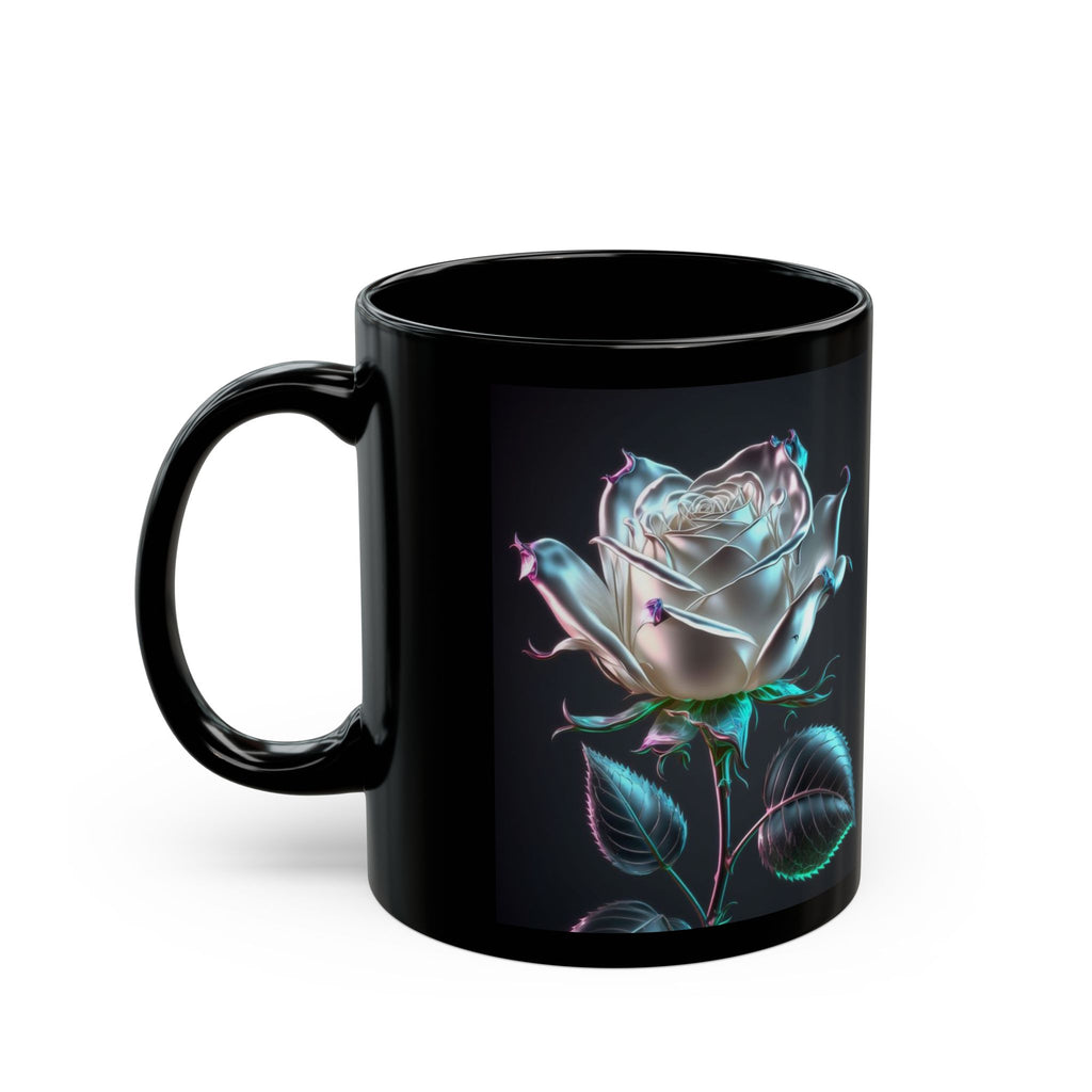 Neon Holographic Rose Mug | Black Ceramic Coffee Cup
