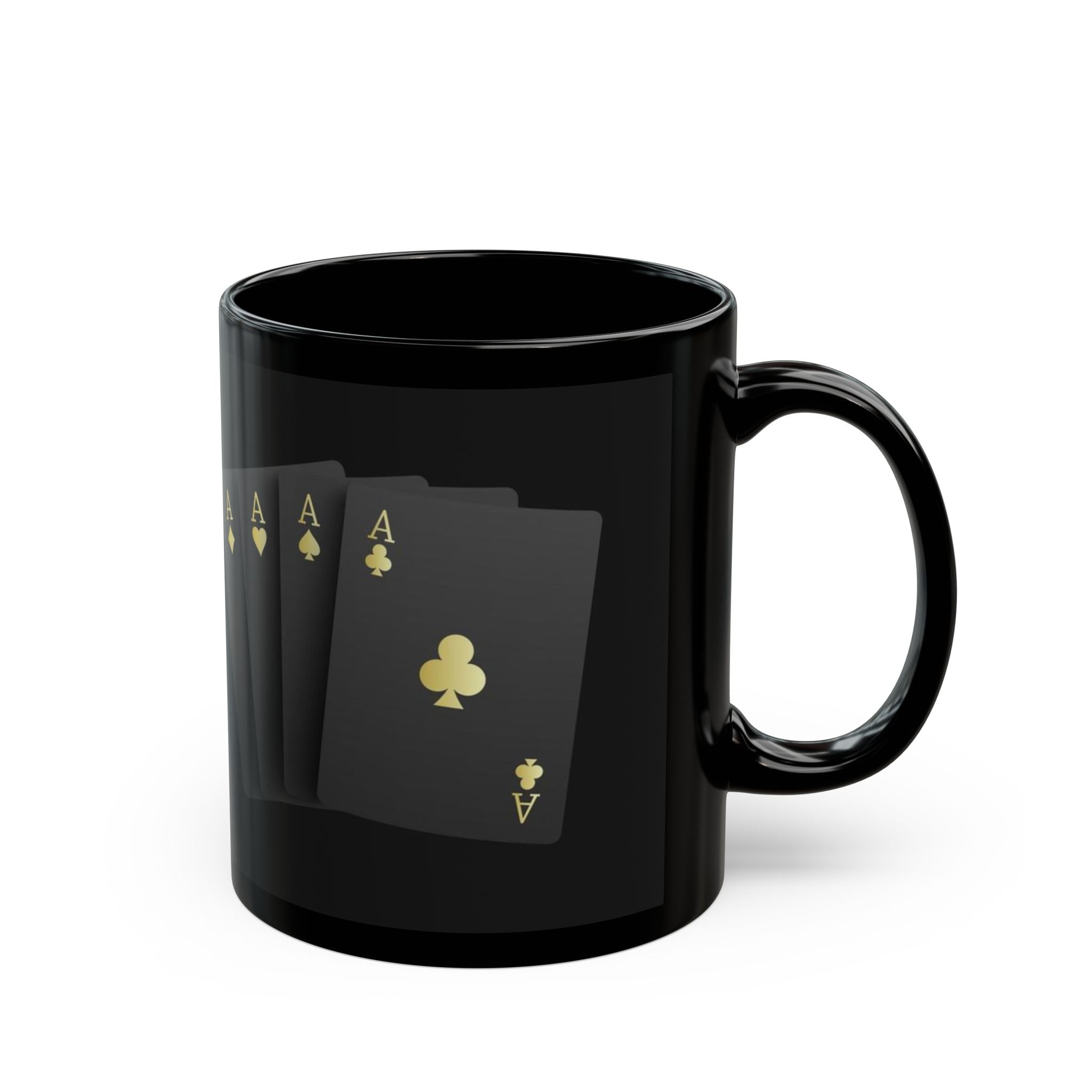 Gold Ace Playing Cards Mug | Black Ceramic Coffee Cup
