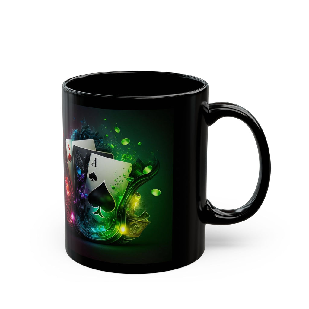 Neon Playing Cards Mug | Black Ceramic Poker Ace Coffee Cup